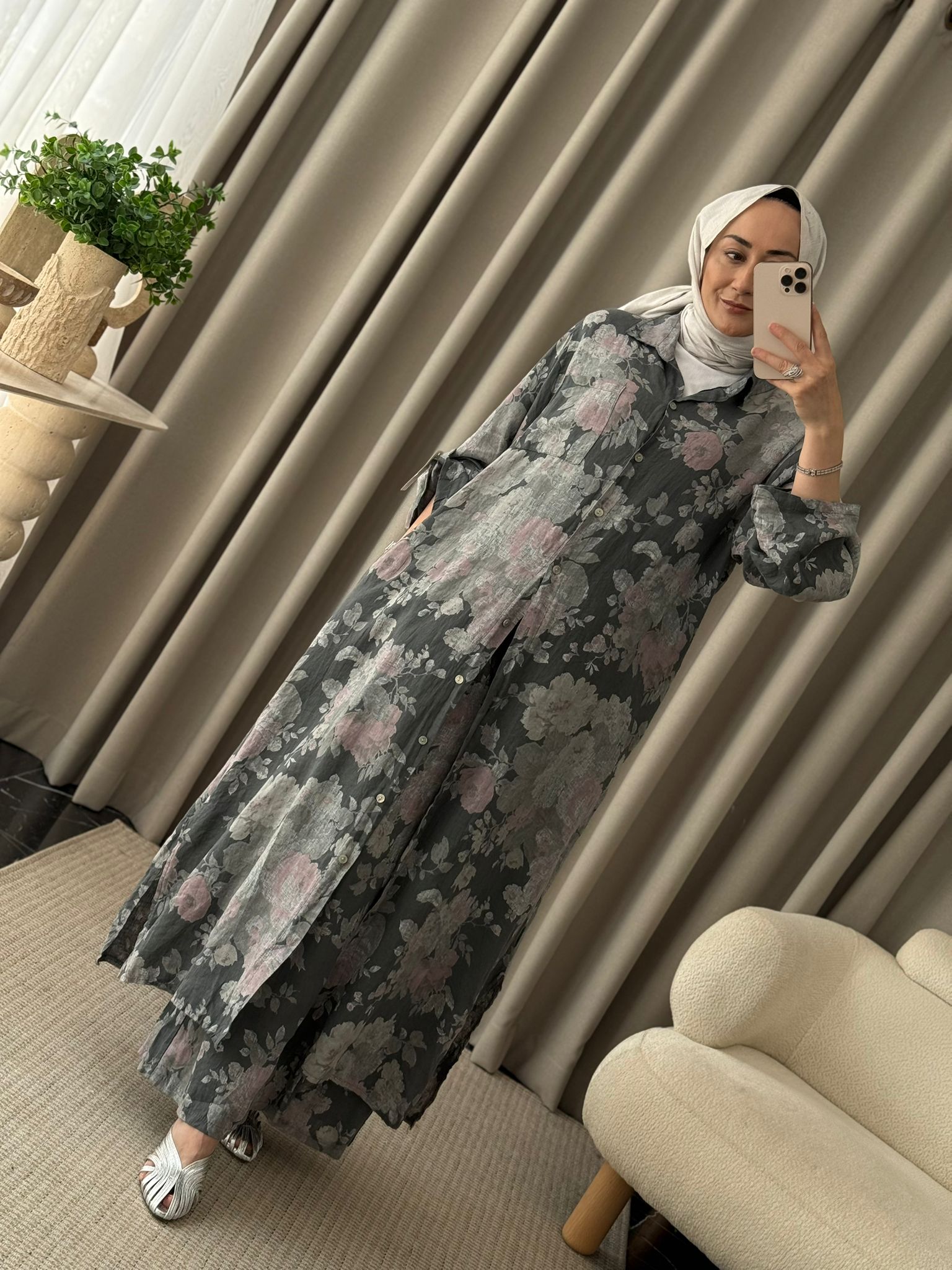 İthal Keten İkili Takım - Gri