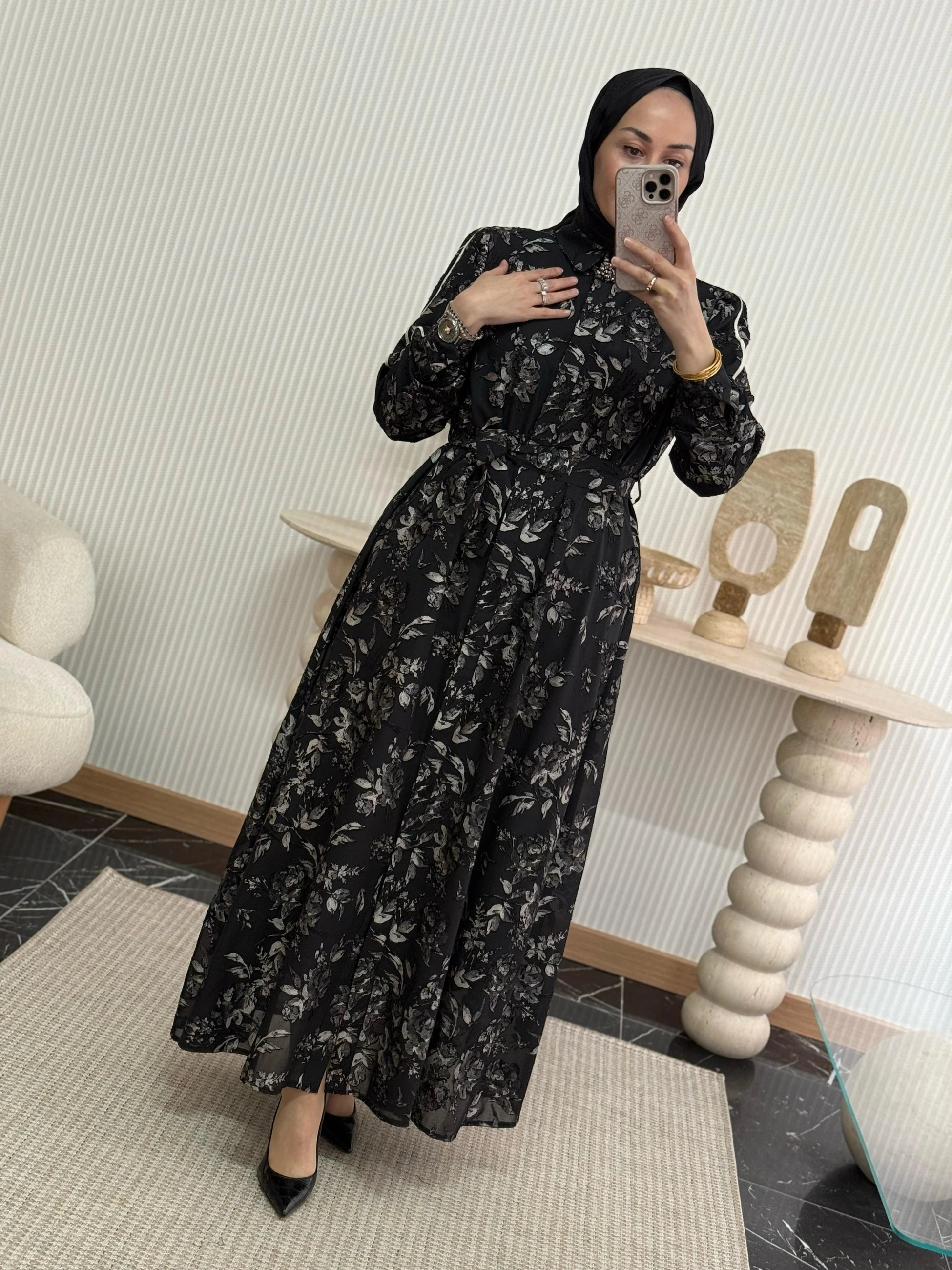 Otto Jakar Şifon Desenli Elbise