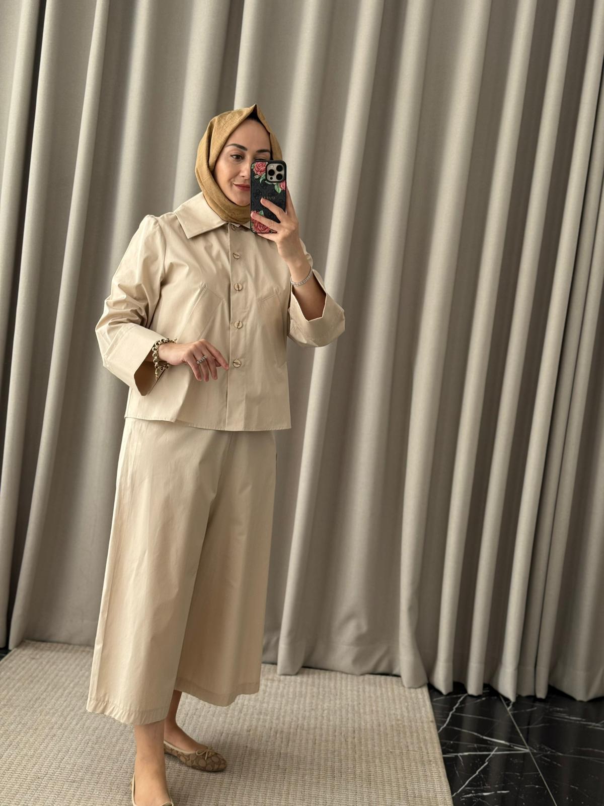 Kahma İşlemeli Takım - Bej