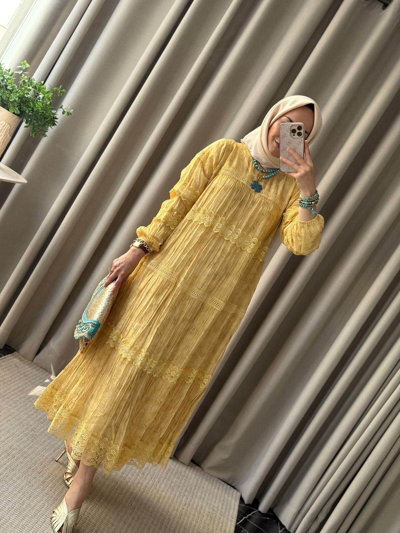 Lissmore Güpür Detaylı Elbise  - Sarı