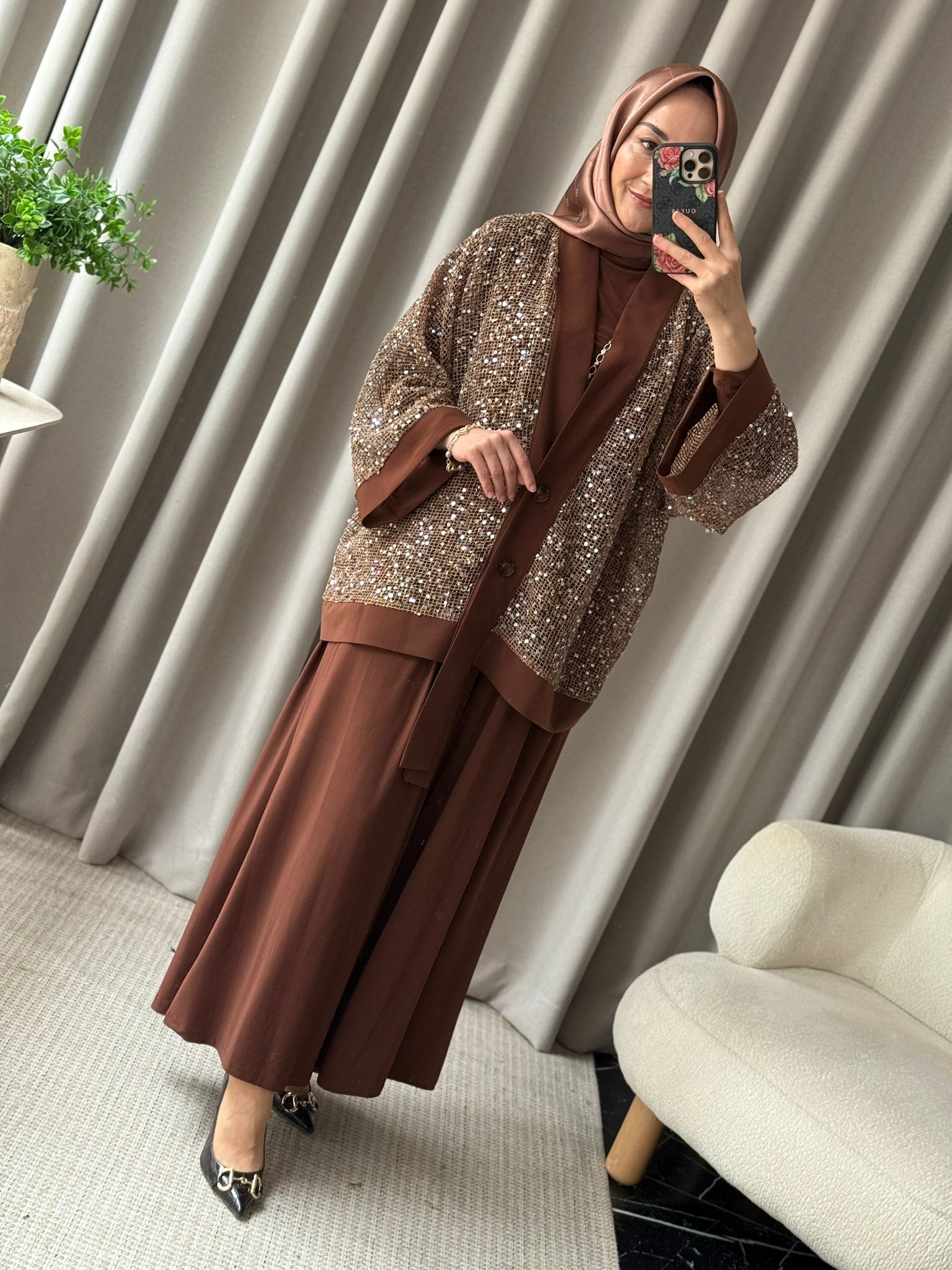 İthal Üçlü Takım - Kahverengi