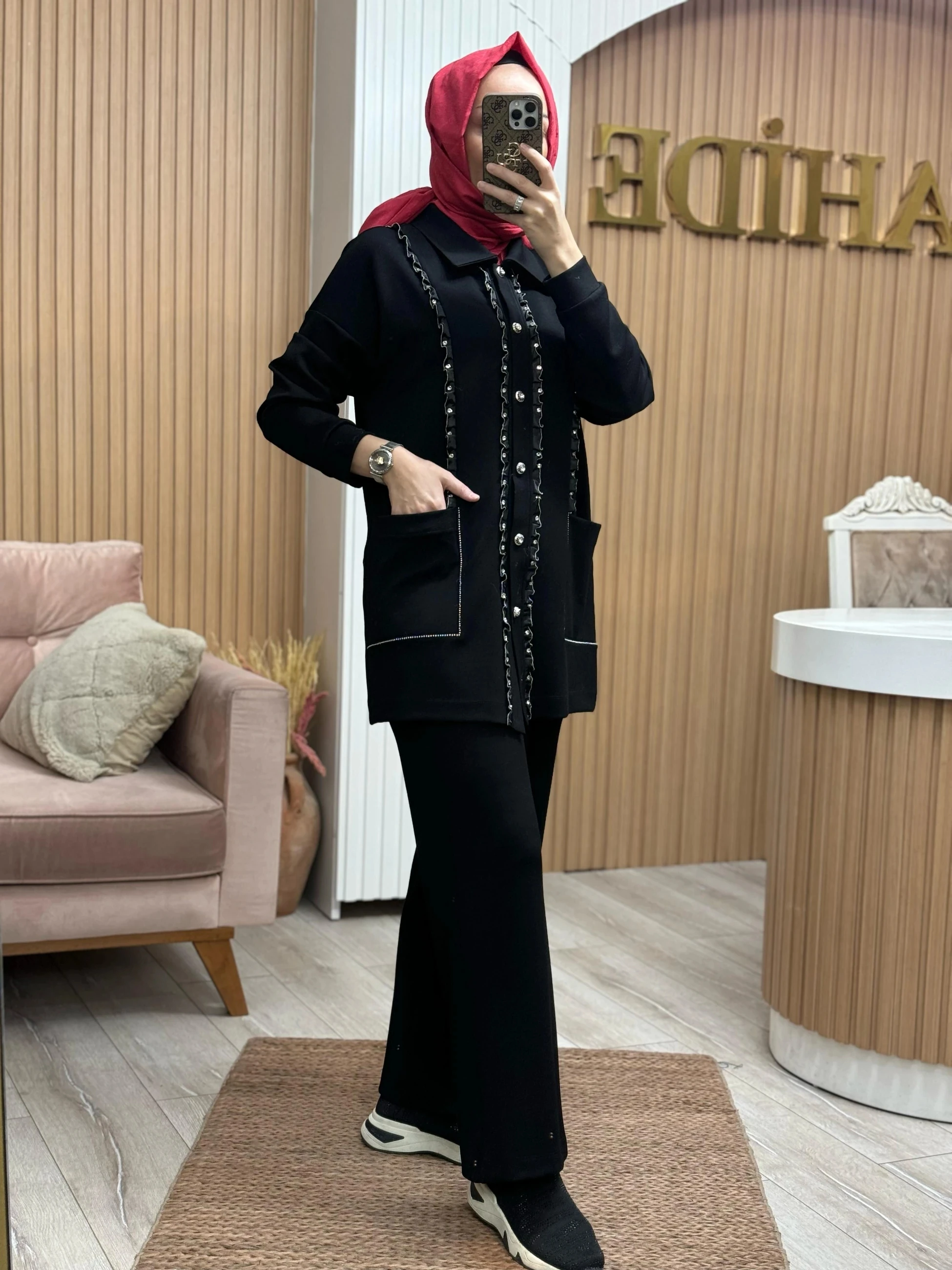 Qmash Fırfır Detay Modal Takım - Siyah