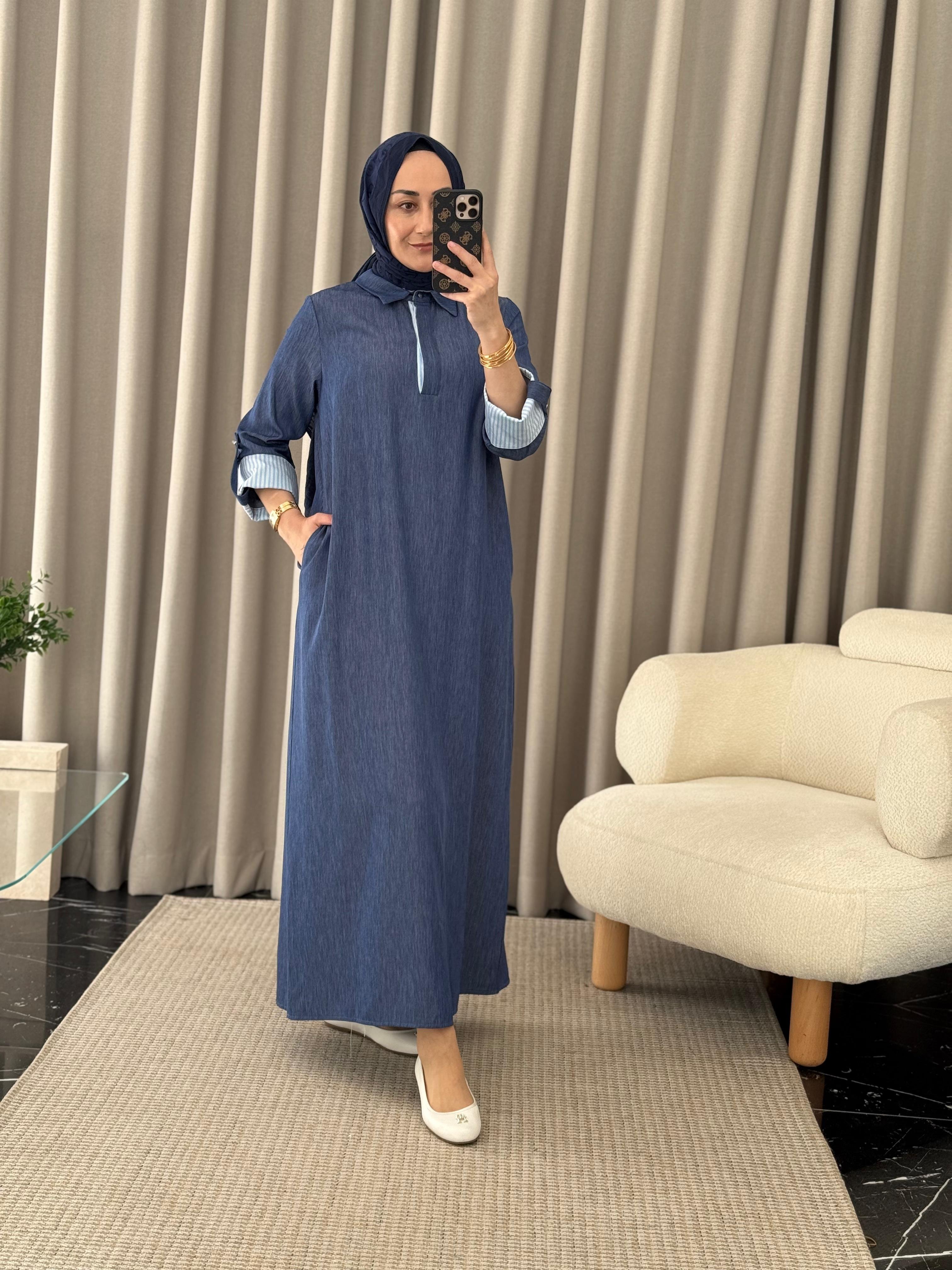 Tığ Triko İnce Denim Elbise