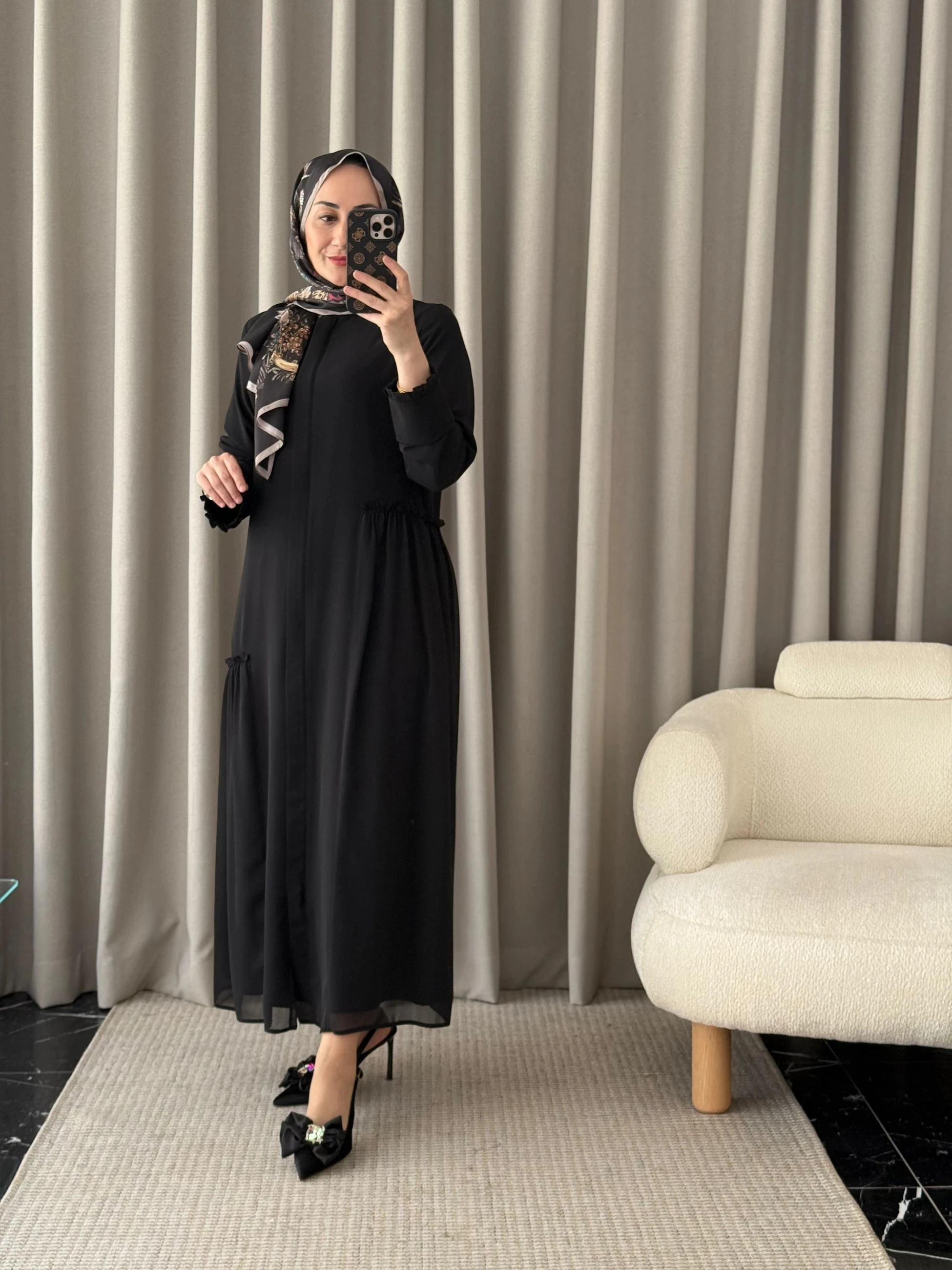 Qeffa Büzgülü Ferace - Siyah