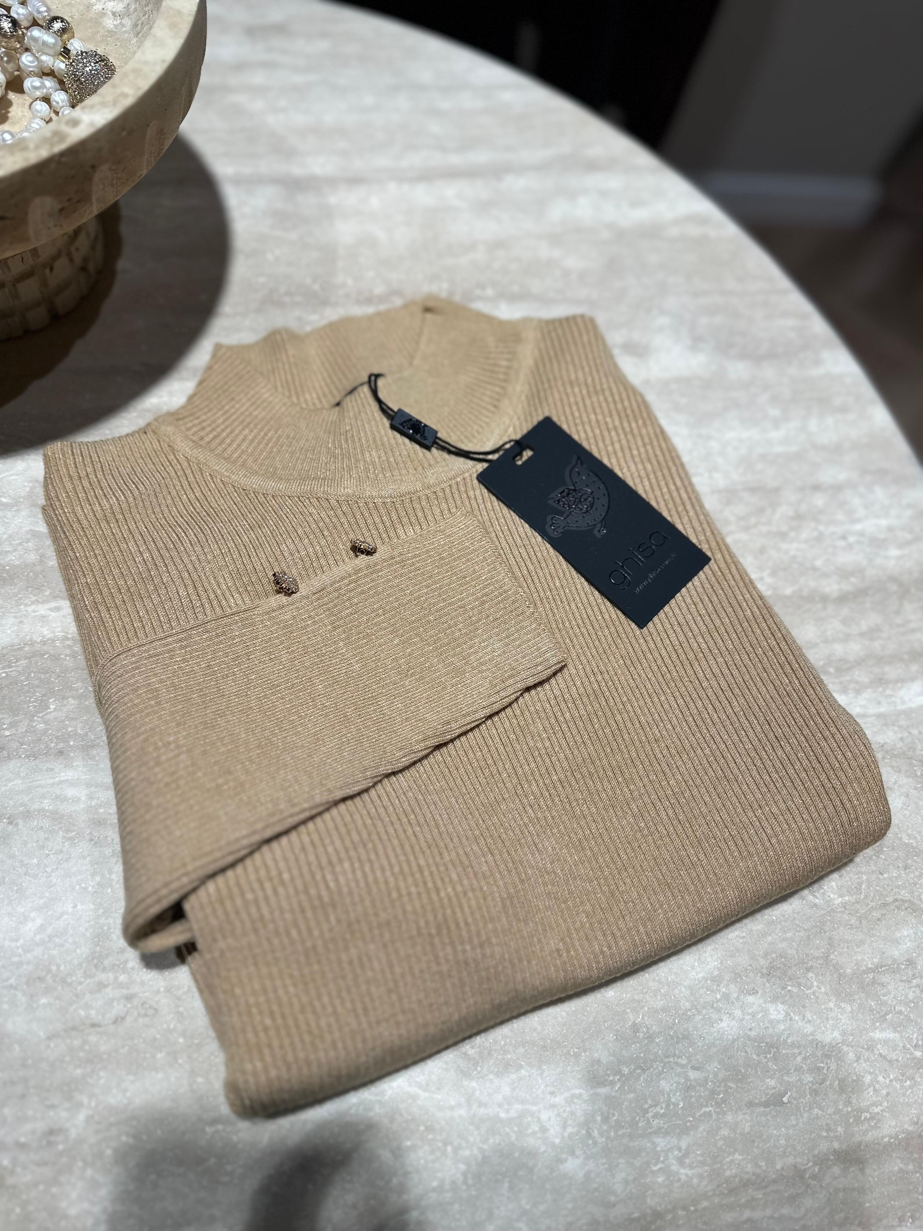 Ghisa Basic Triko Bluz- Camel