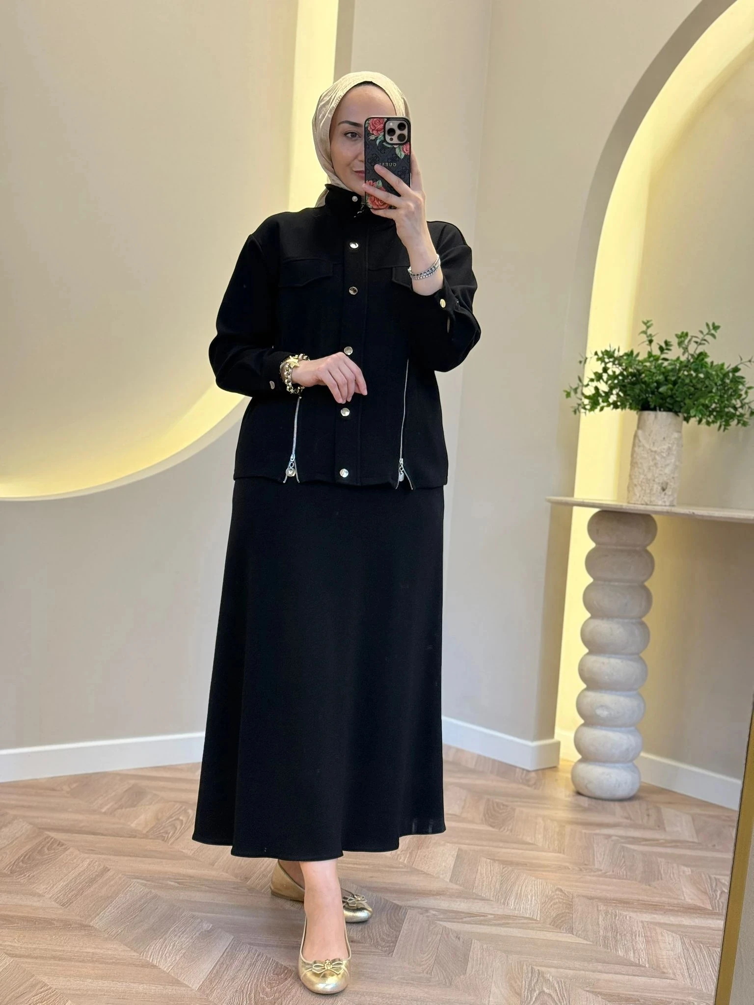 Qmash Fermuar Detaylı Etekli Takım - Siyah