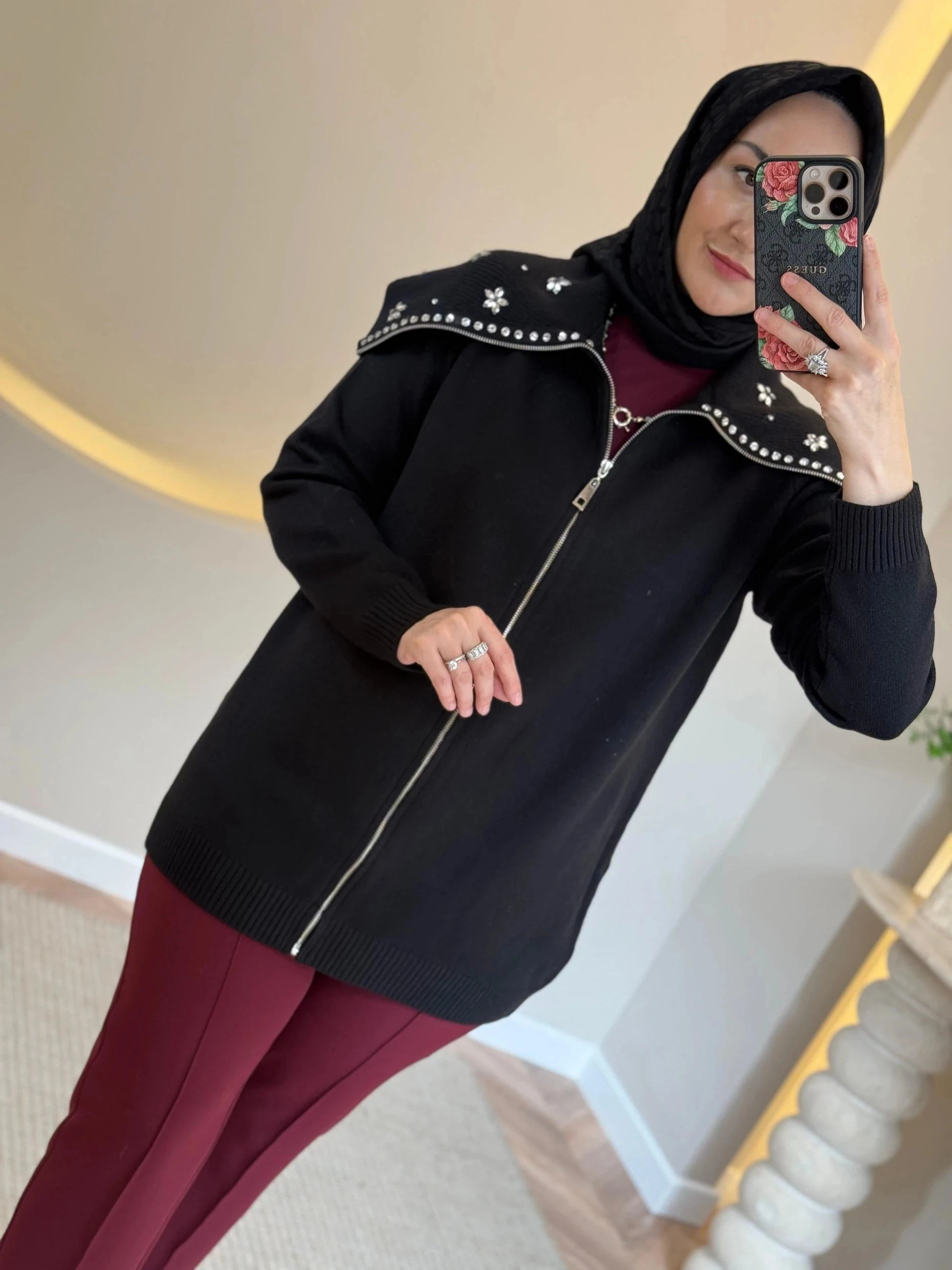 Tığ Triko Denizci Yaka Taşlı Hırka