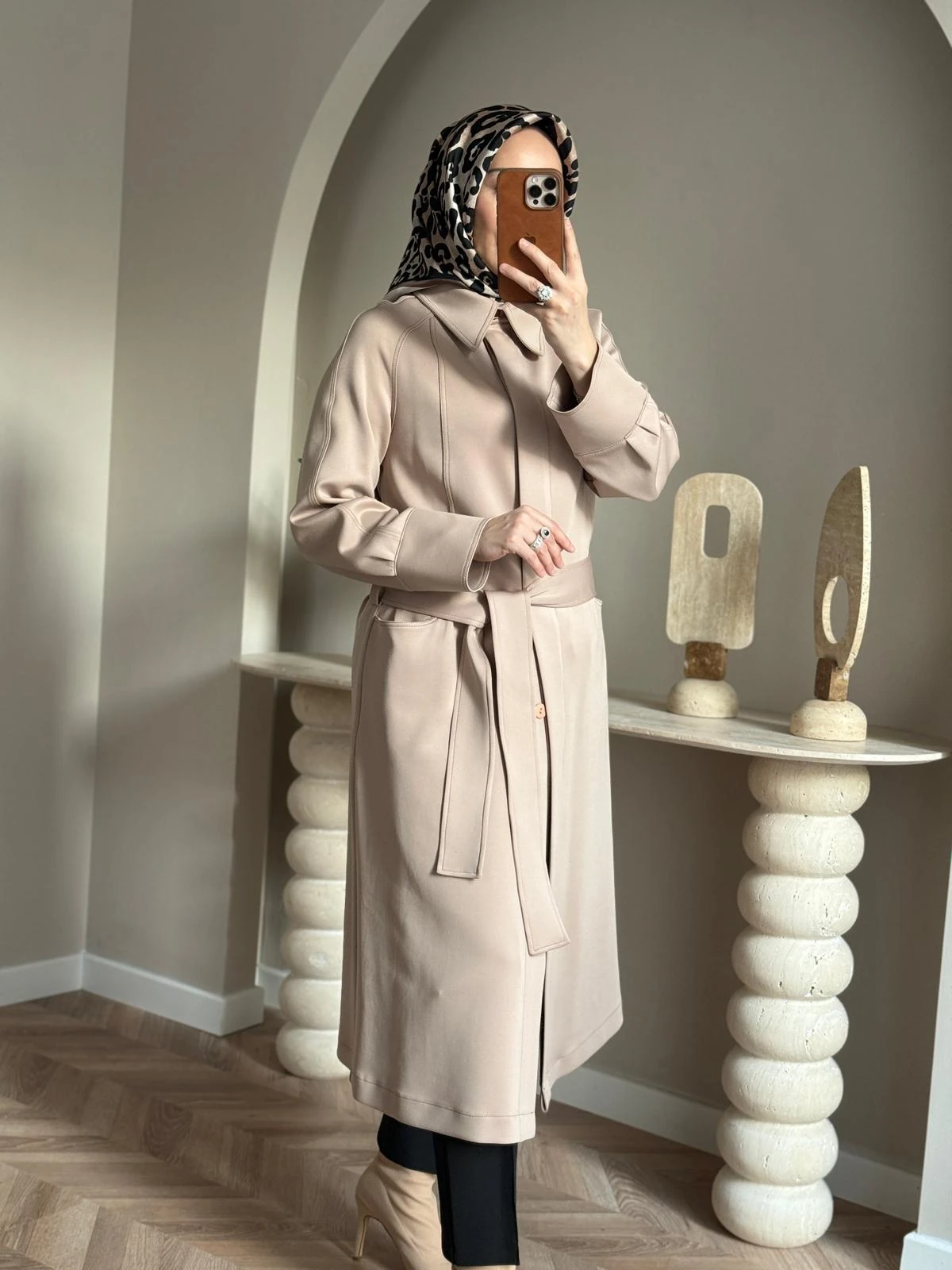 Qeffa Scuba Kumaş Pardesü- Bej