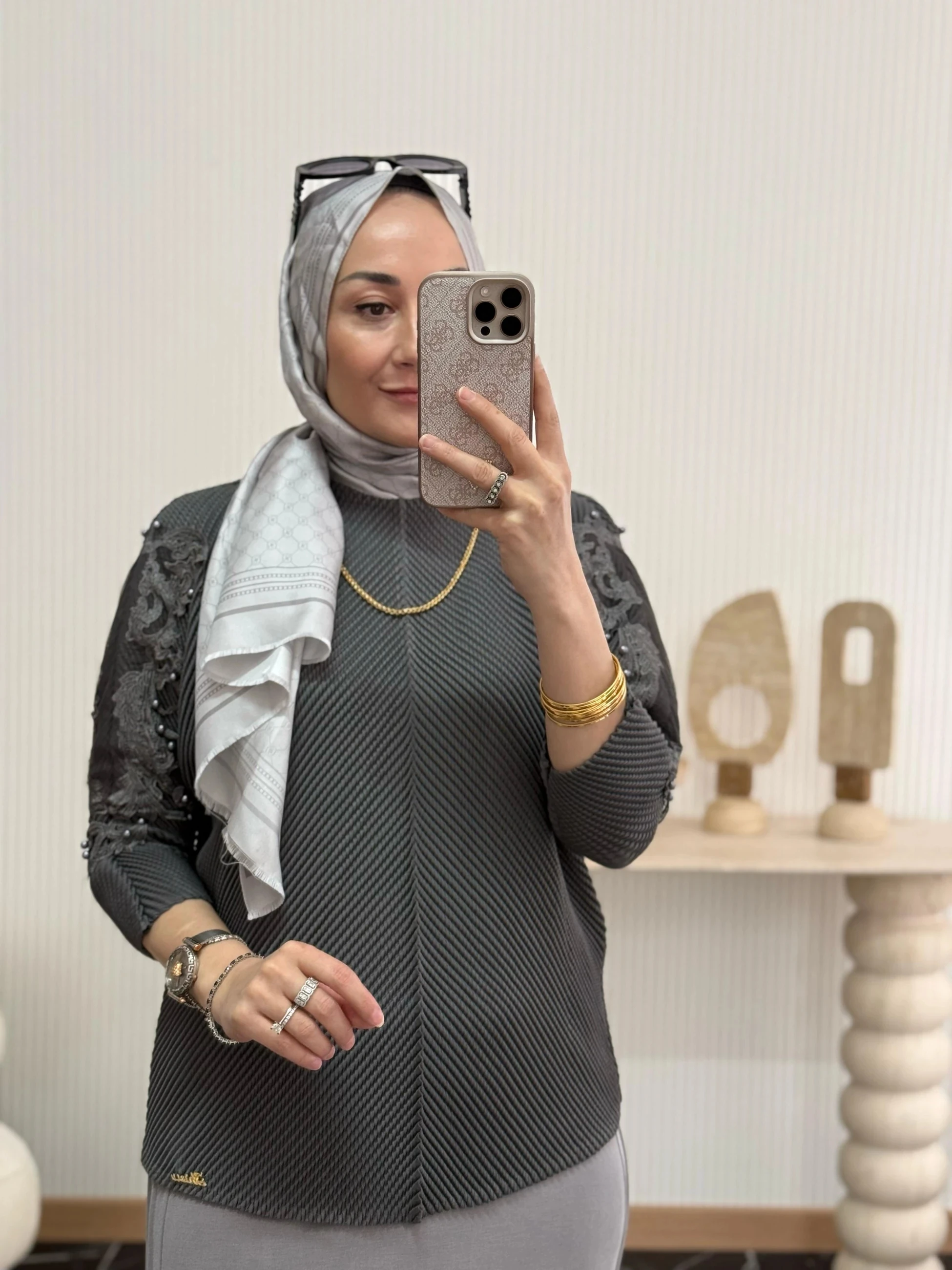 Ghisa Akordiyon Bluz - Gri