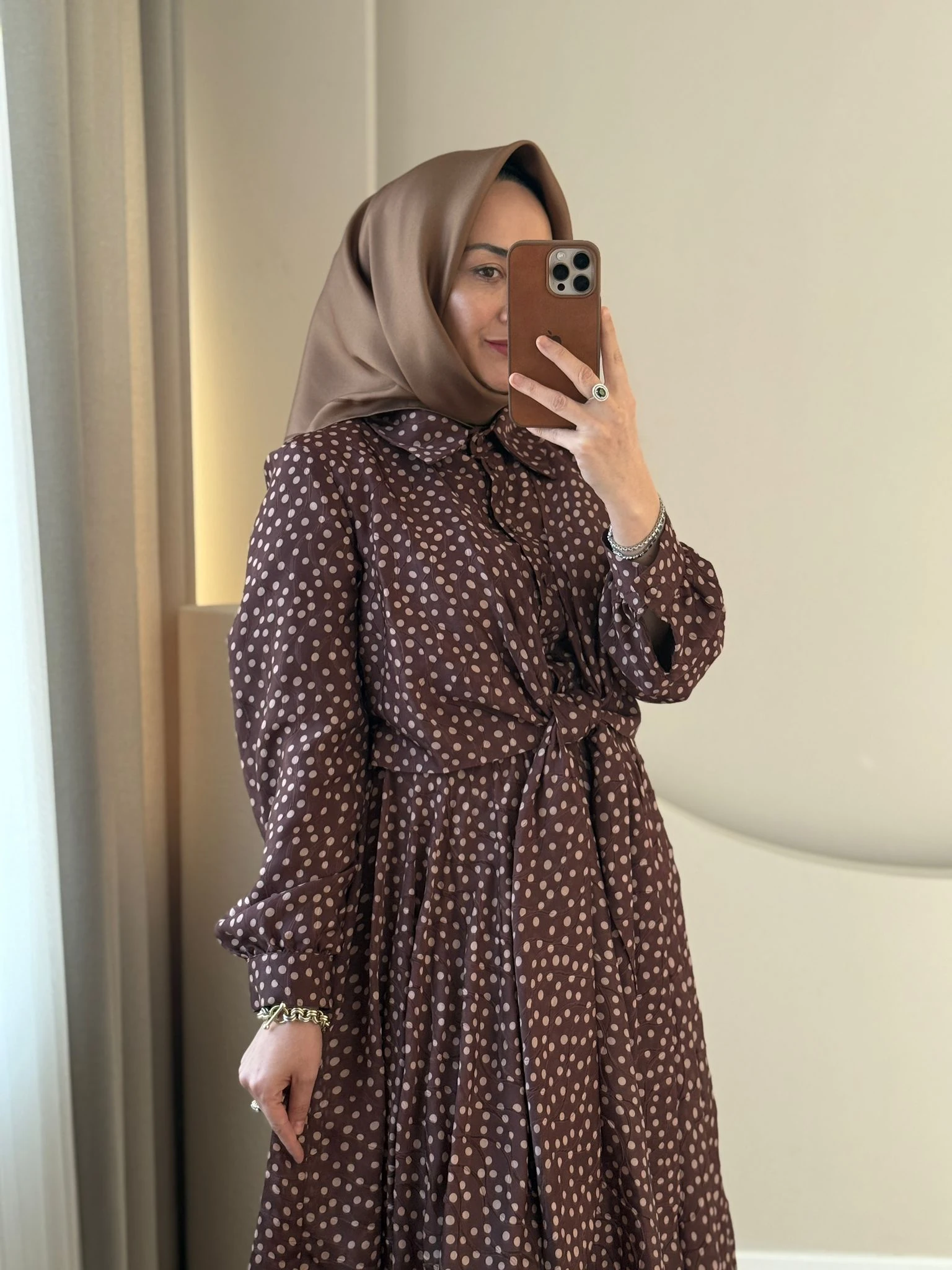 Kahma Puantiyeli Elbise- Kahve