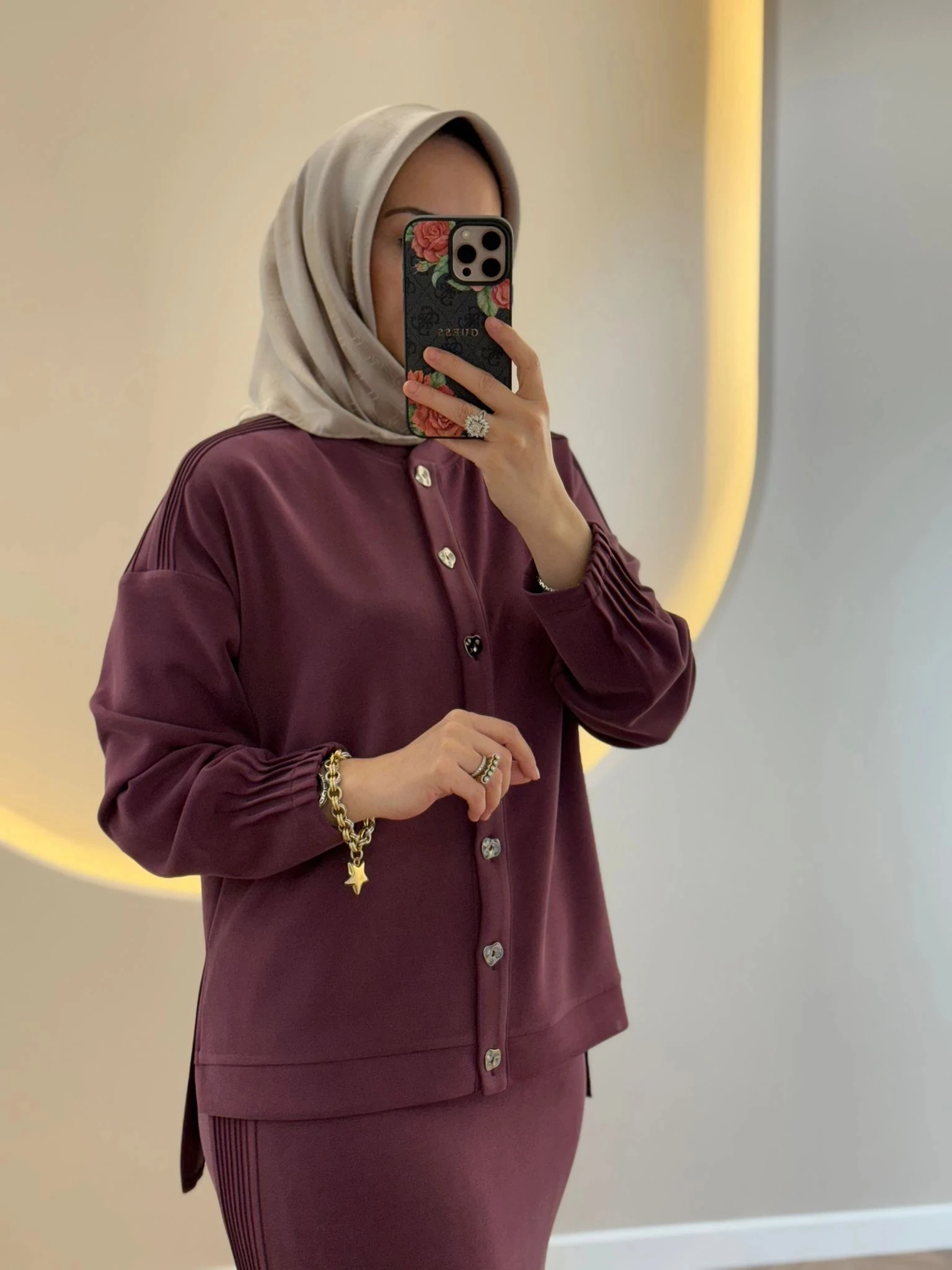 Tığ Triko Nervür Detaylı Etekli Takım - Bordo