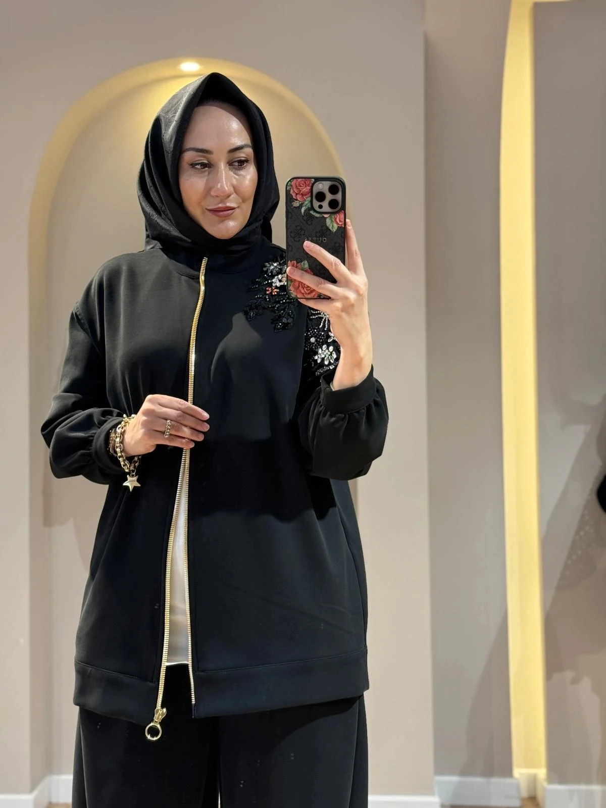 Ghisa Tek Omuz İşlemeli Pantolon Takım - Siyah