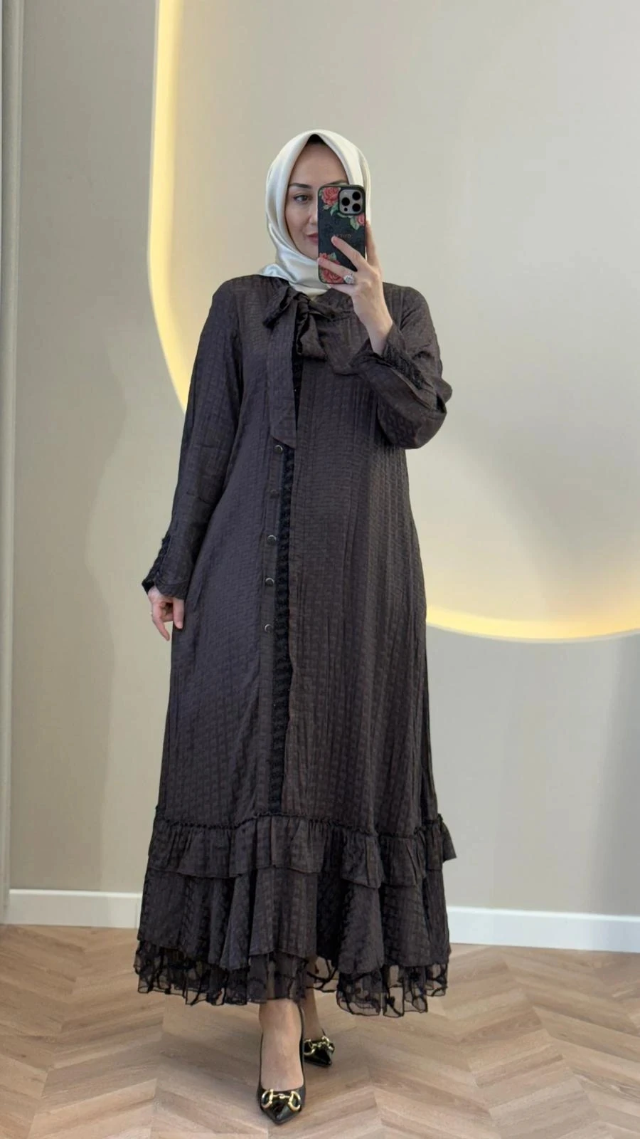 Lissmore Kare Desenli Elbise - Kahverengi