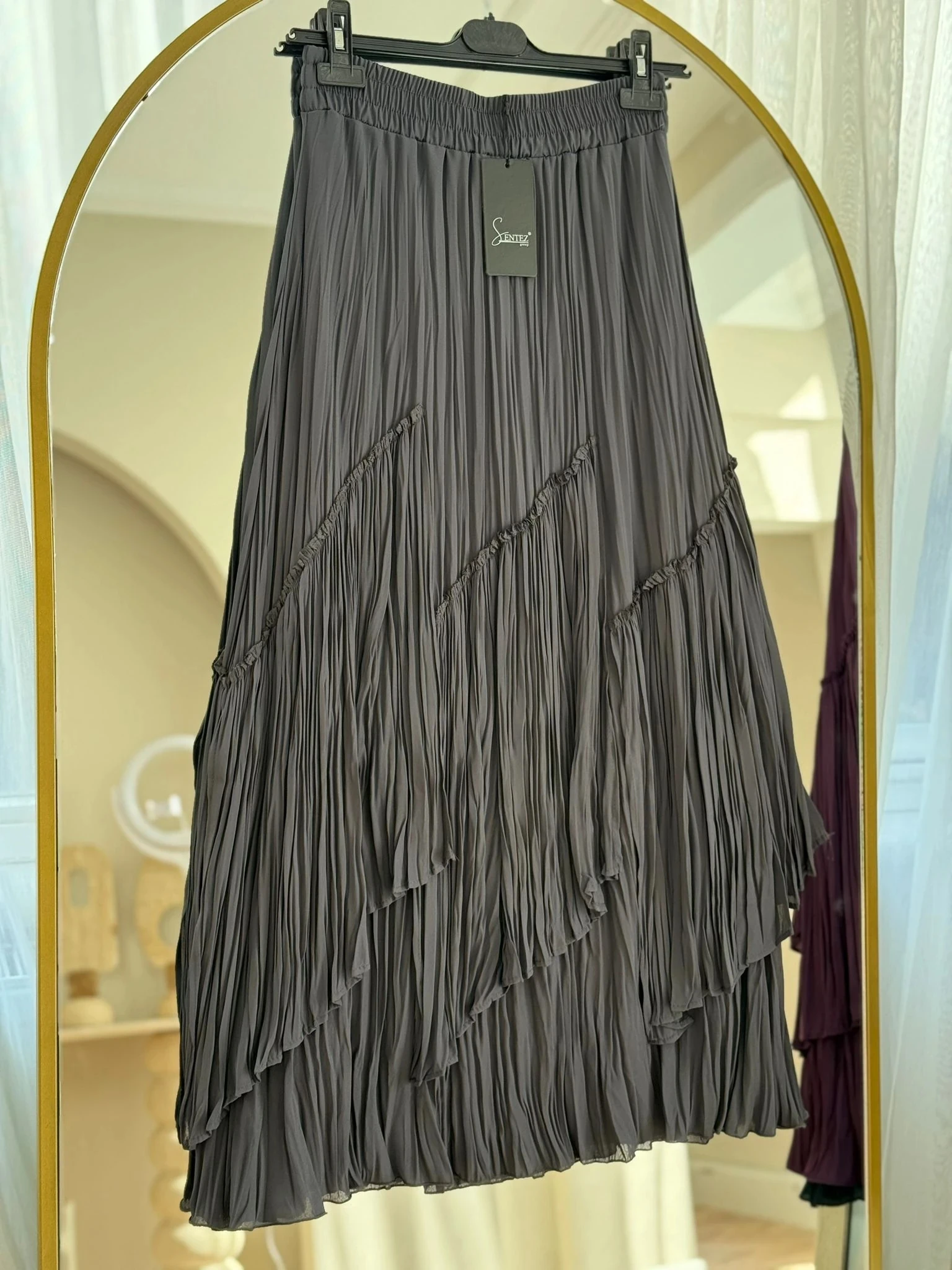 Sentez Viola Parçalı Kırıştırma Etek - Antrasit