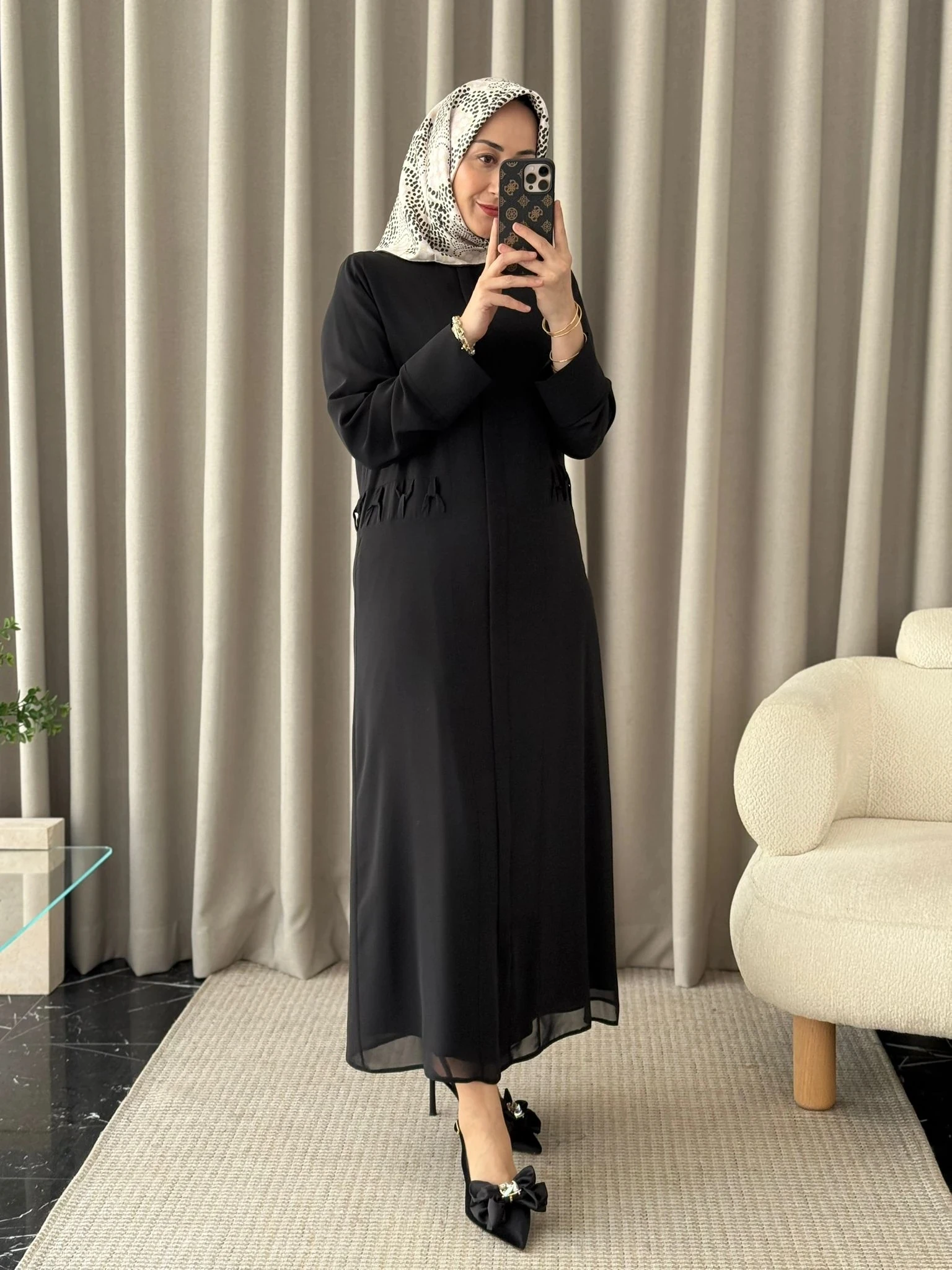 Qeffa Bel Detaylı Ferace - Siyah