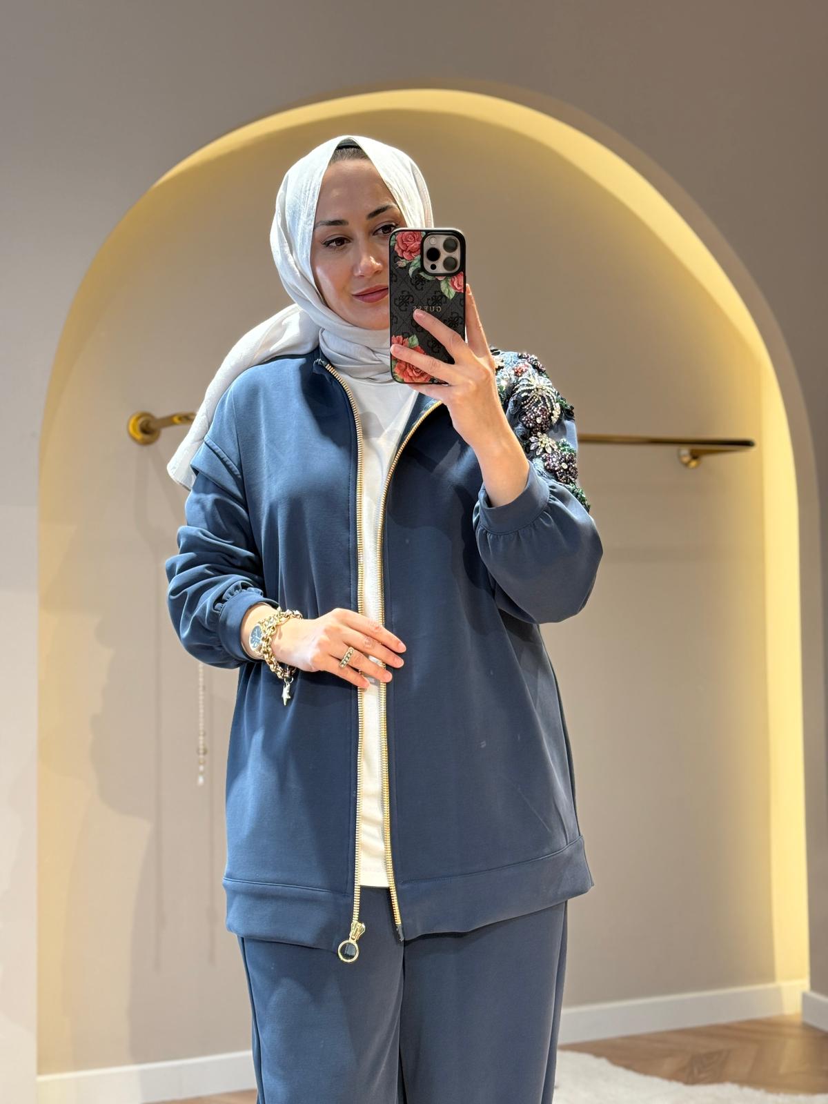 Ghisa Tek Omuz İşlemeli Pantolon Takım - Petrol