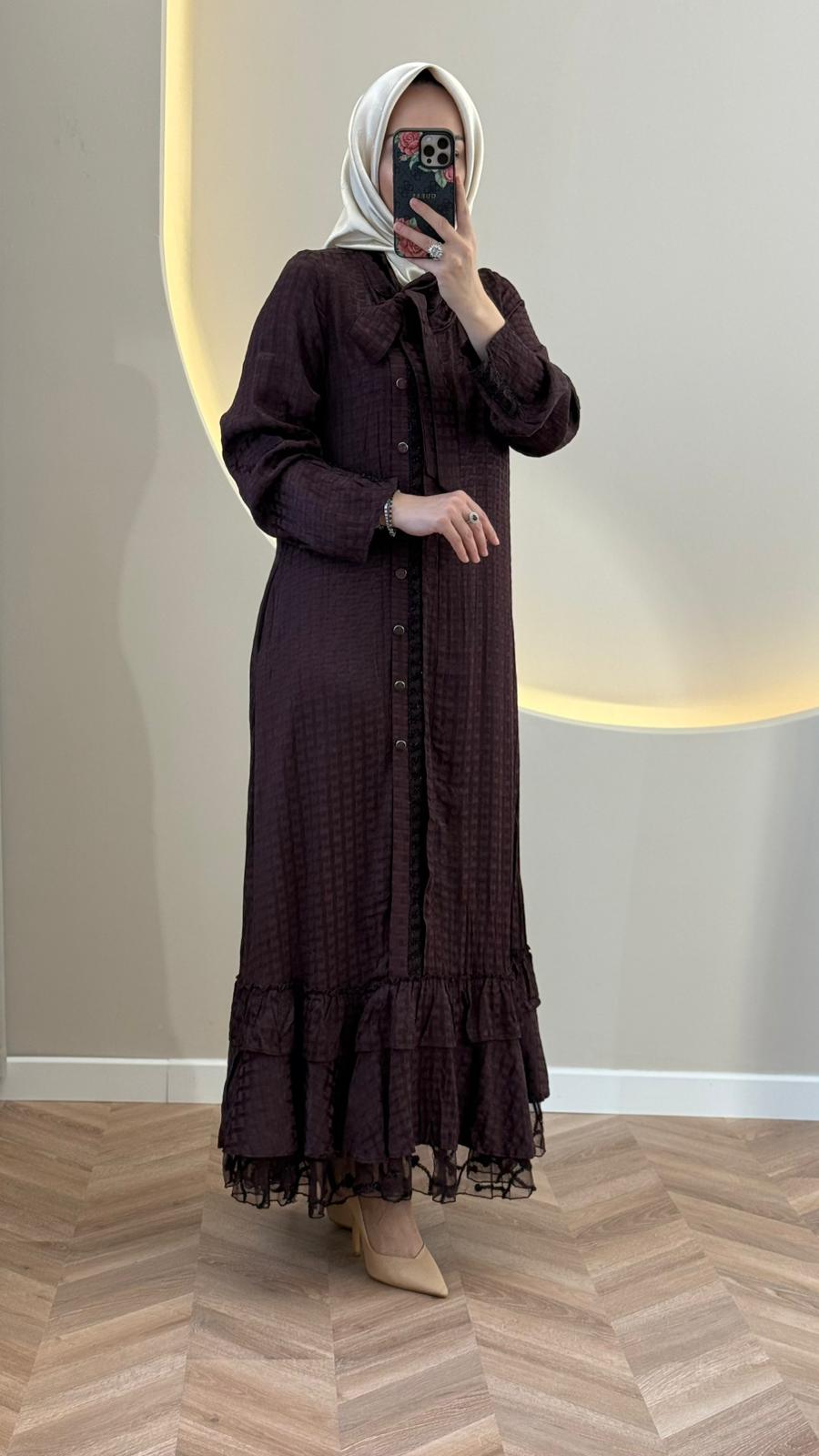 Lissmore Kare Desenli Elbise - Bordo