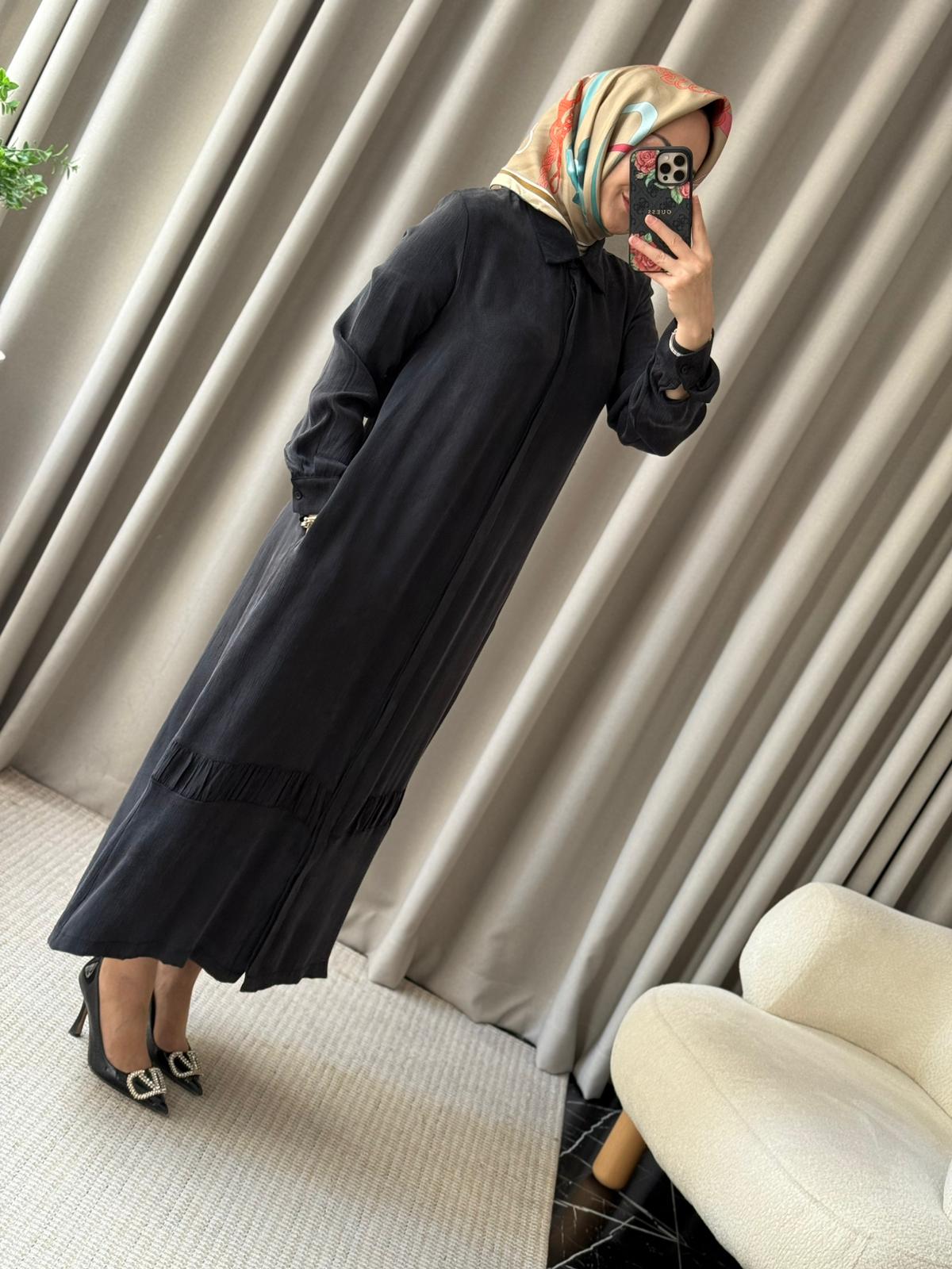 Qeffa Sırt Fermuar Detay İpek Elbise