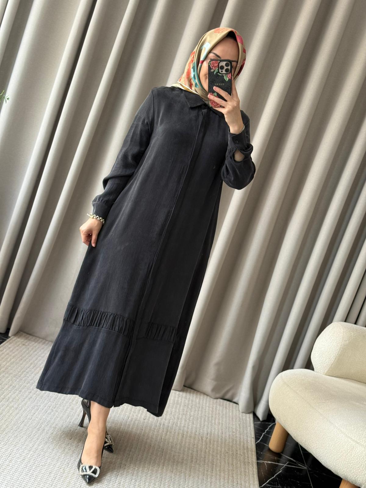 Qeffa Sırt Fermuar Detay İpek Elbise