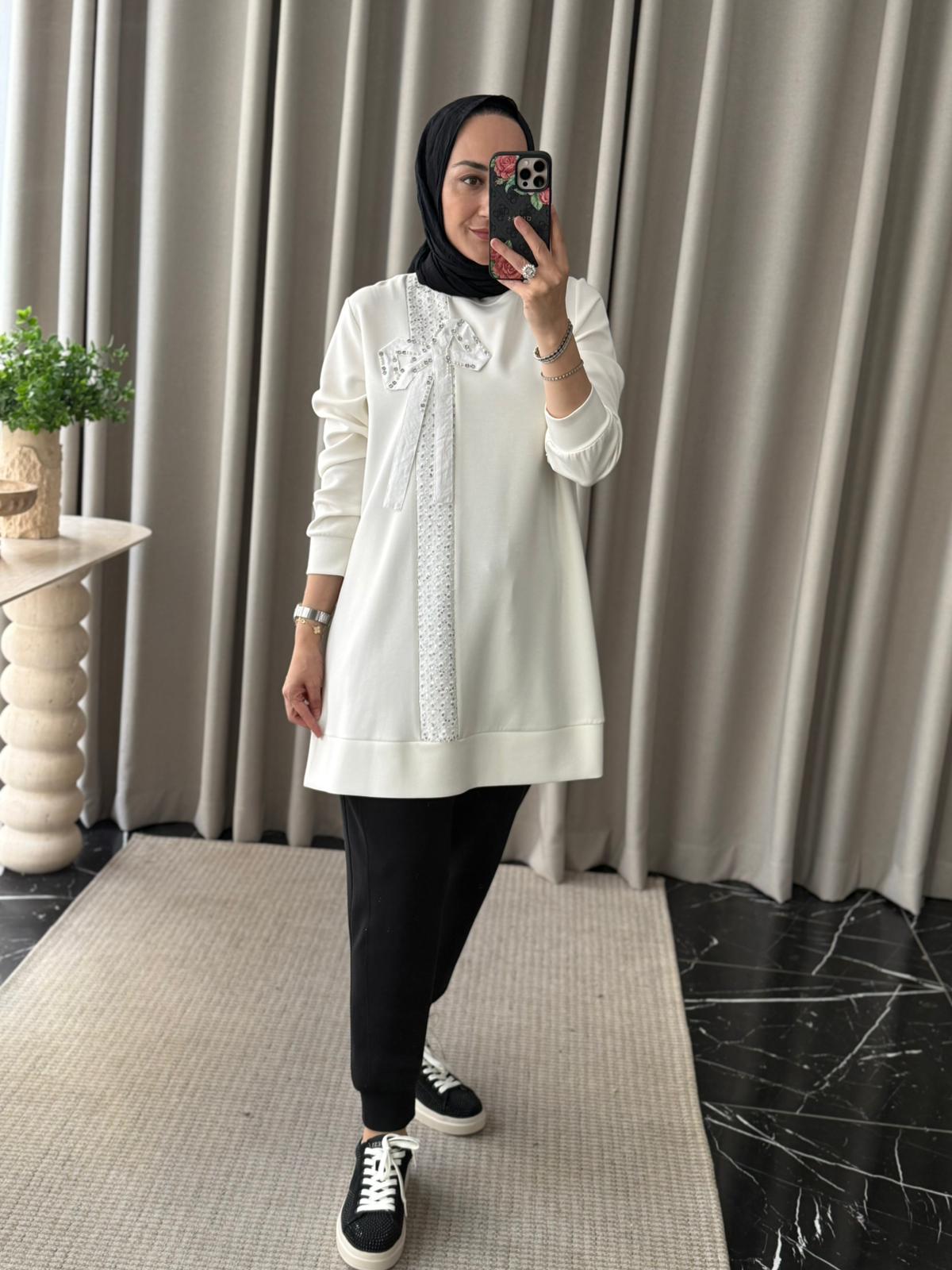 Fuat Gürşen Fiyonk Detay Tunik - Ekru