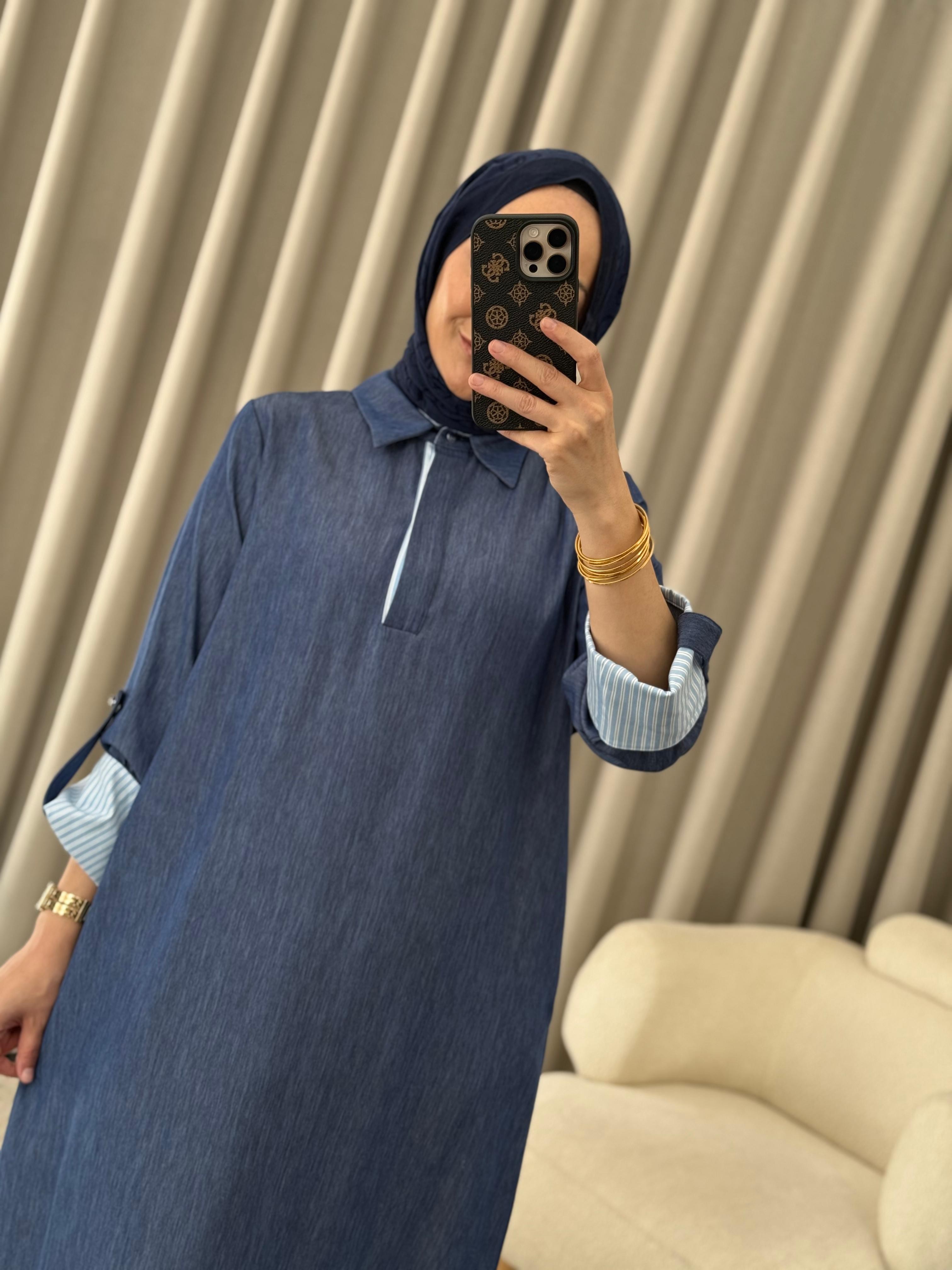 Tığ Triko İnce Denim Elbise