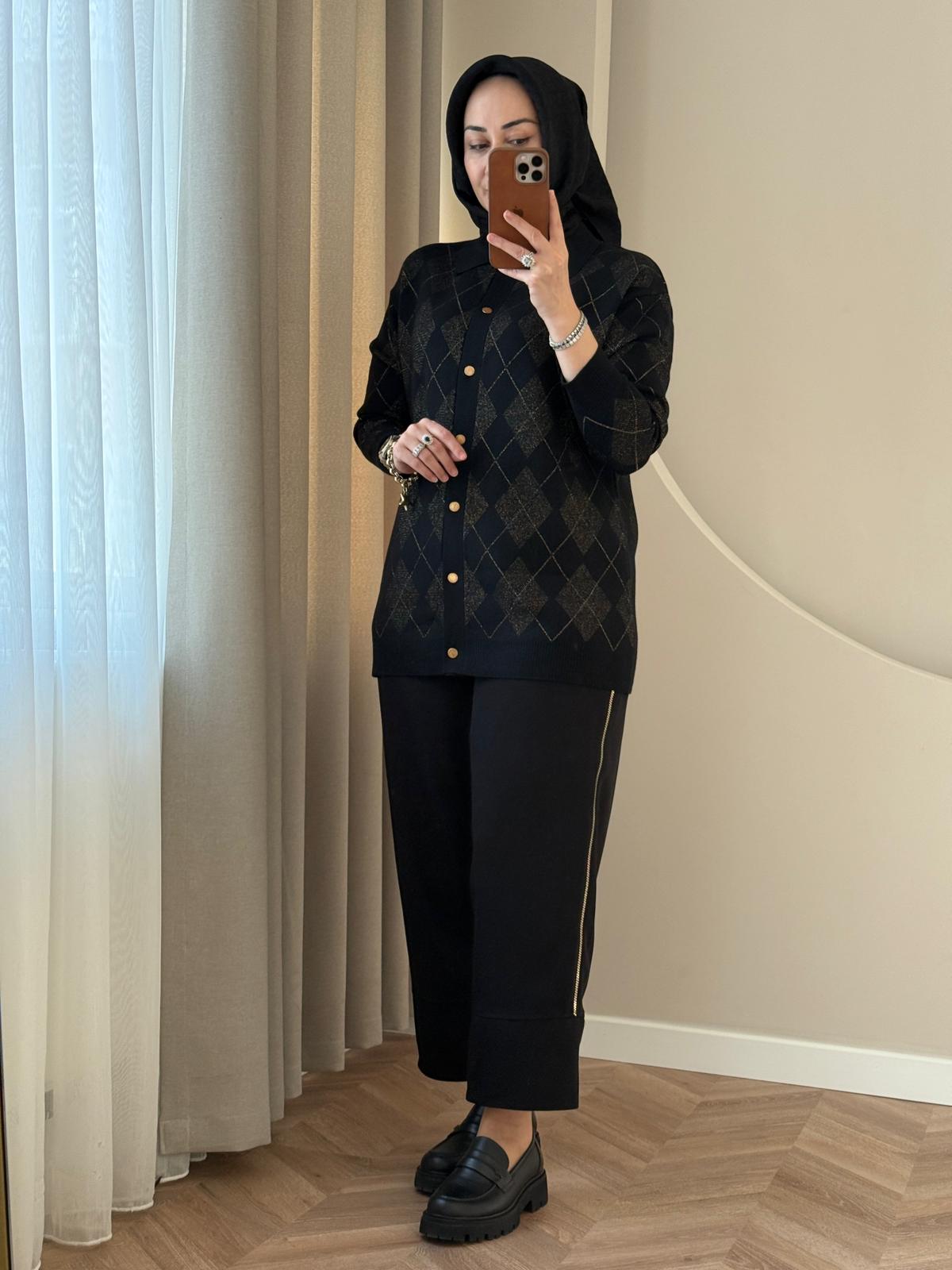 Sentez  Love Yandan Fermuarlı Pantolon- Siyah