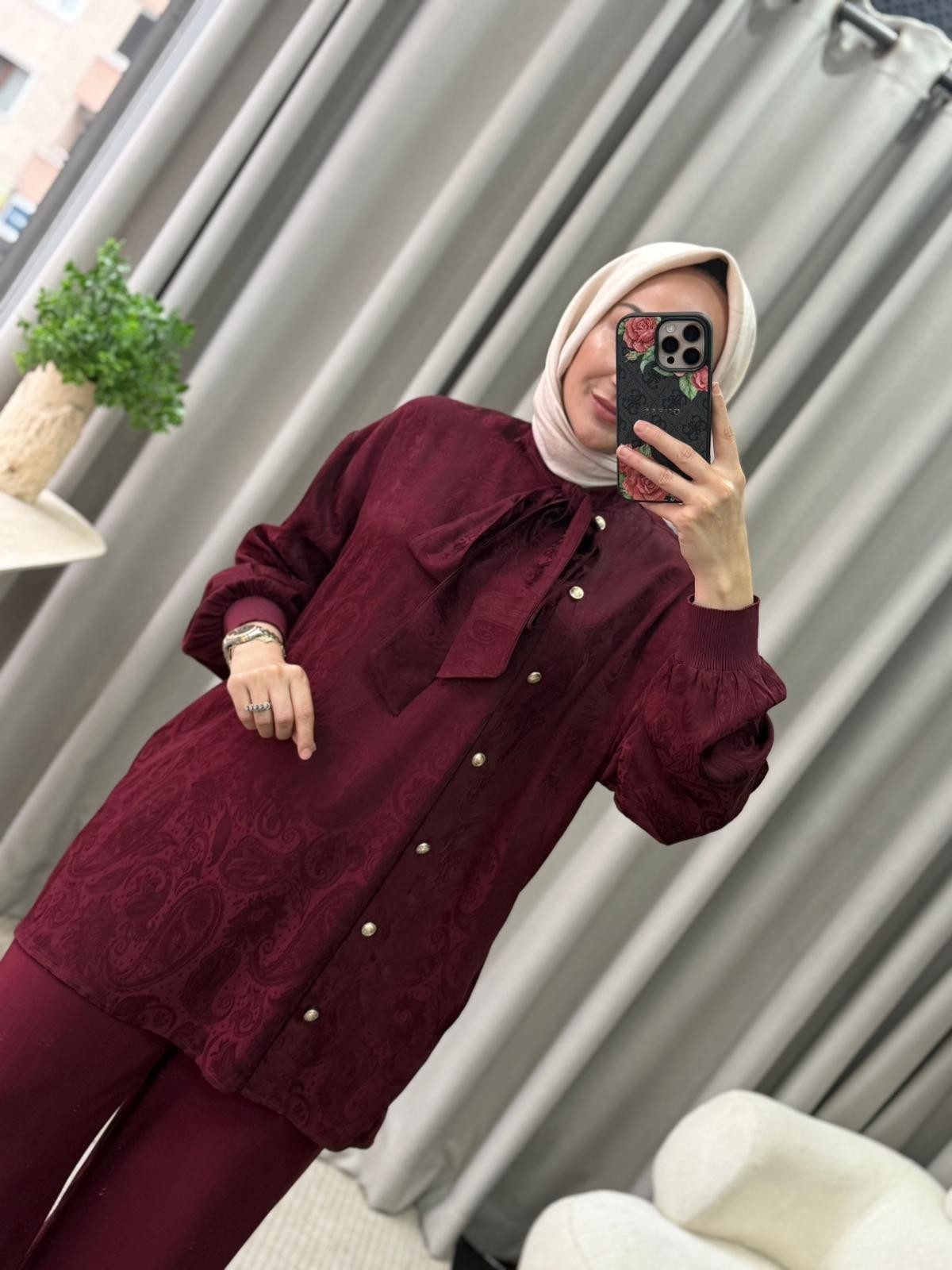 Ghisa Kendinden Desenli Tunik & Pantolon Takım