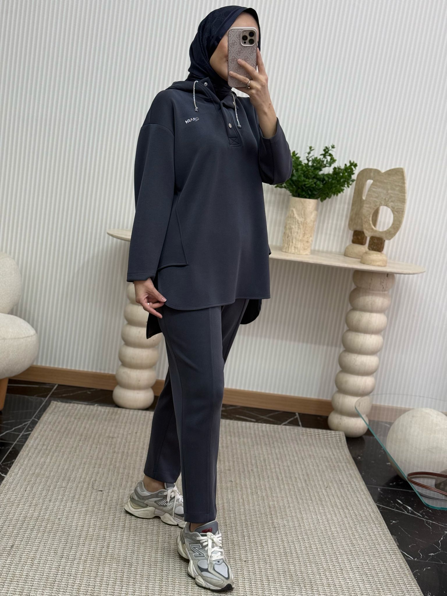 Qmash Kapüşonlu Modal Takım - Füme