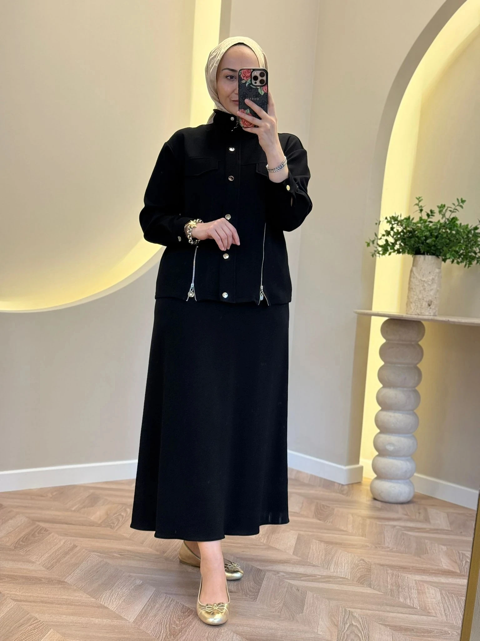 Qmash Fermuar Detaylı Etekli Takım - Siyah