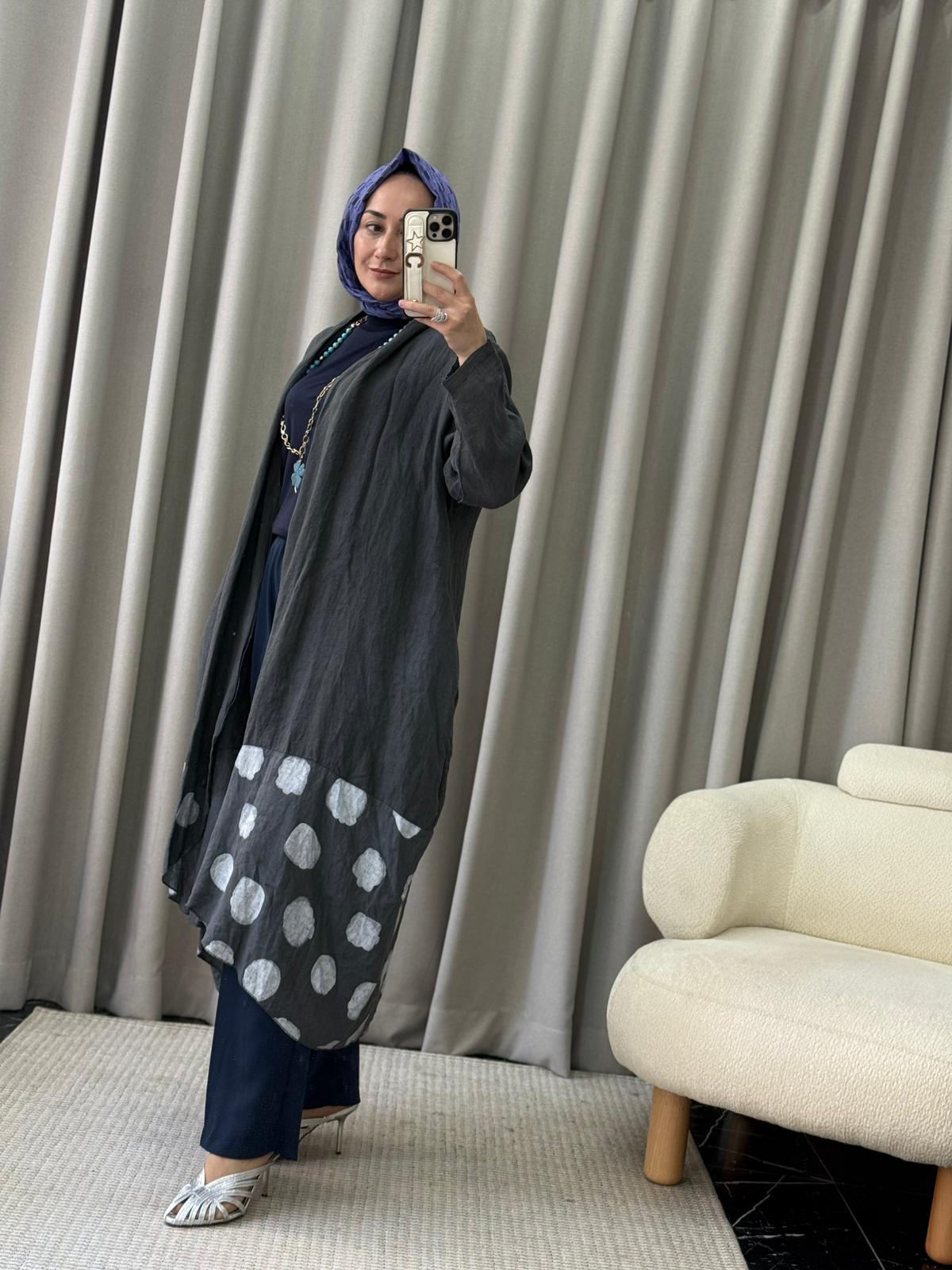 İthal Desenli Keten Kap - Antrasit