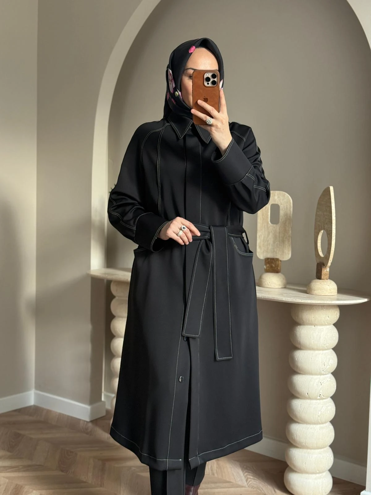 Qeffa Scuba Kumaş Pardesü-Siyah