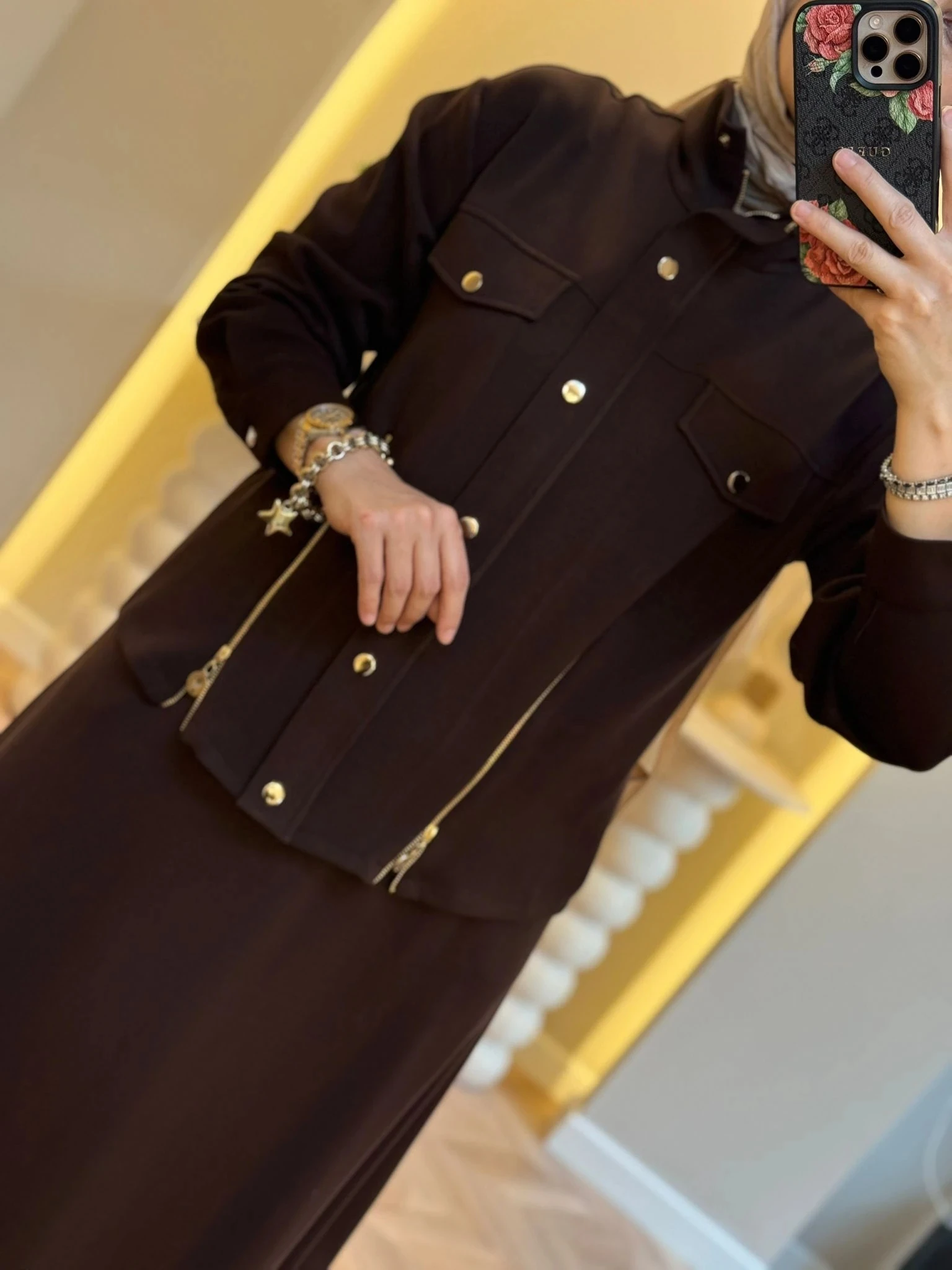 Qmash Fermuar Detaylı Etekli Takım - Kahverengi