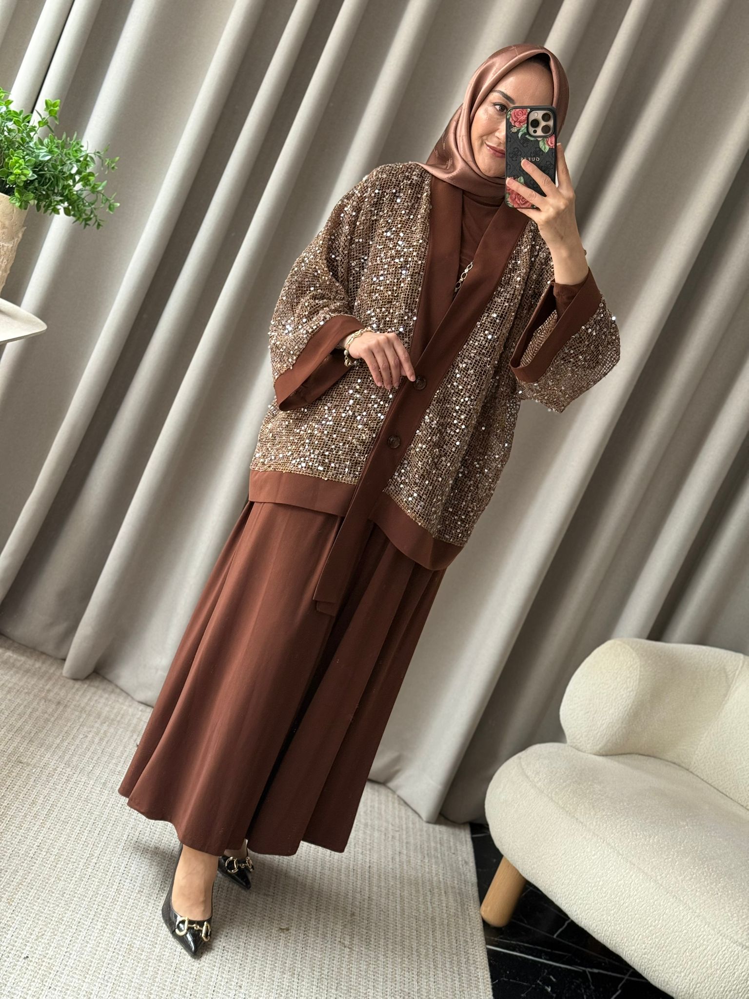 İthal Üçlü Takım - Kahverengi