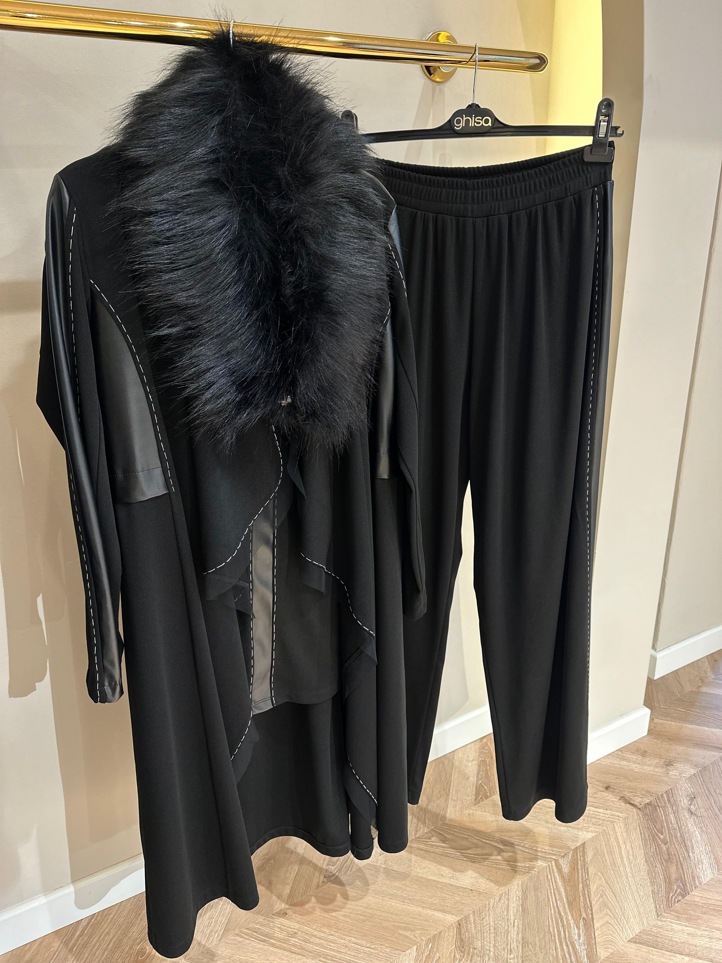 Ghisa Deri Kombinli Üçlü Takım- Siyah