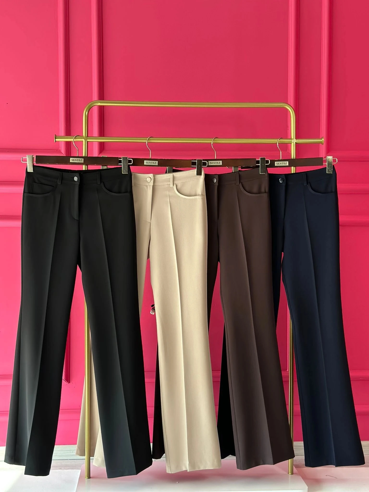 Sentez 112 Kumaş İspanyol Paça Pantolon - Kahverengi