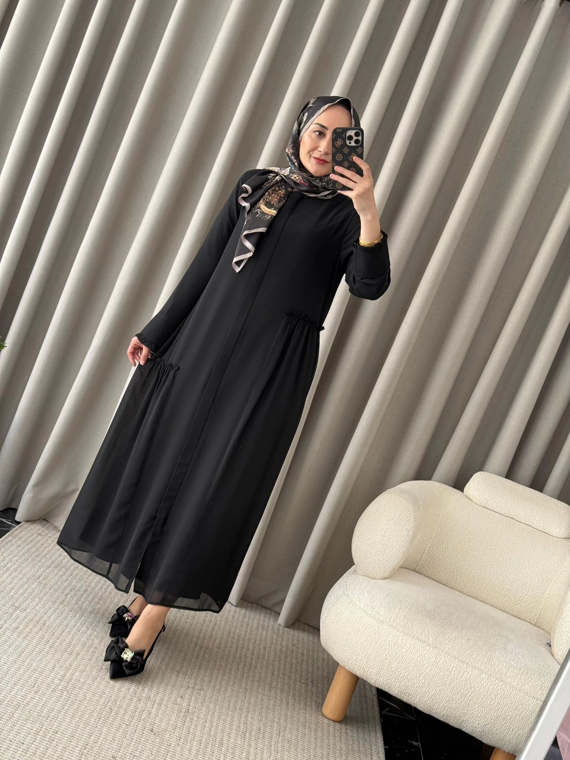 Qeffa Büzgülü Ferace - Siyah