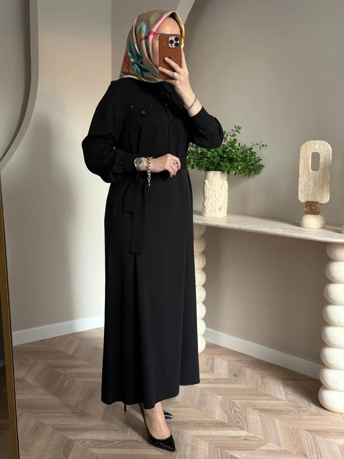 Nuss Cep Detaylı Tencel Elbise- Siyah