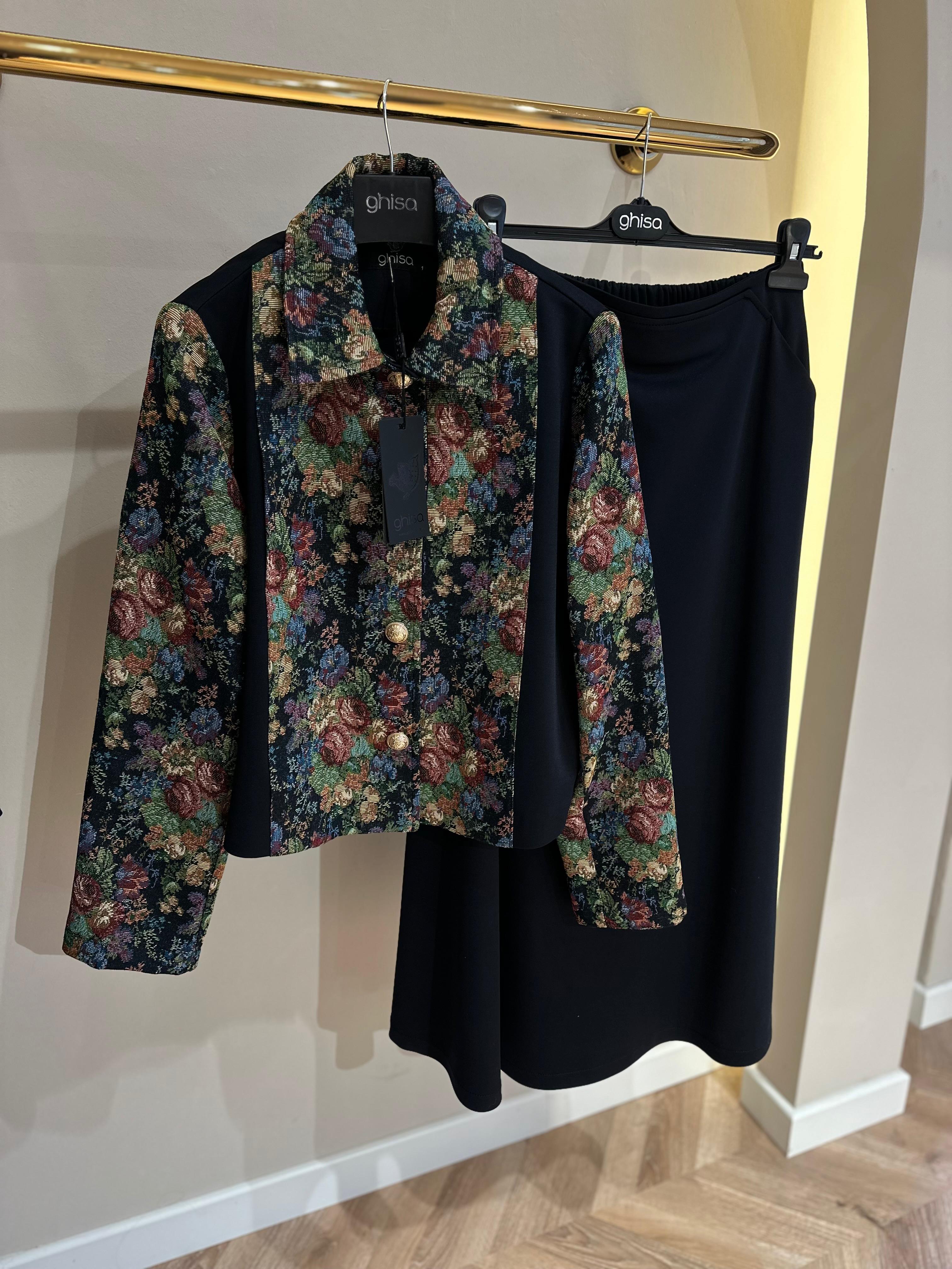 Ghisa Desenli Ceket & Etek Takım - Lacivert