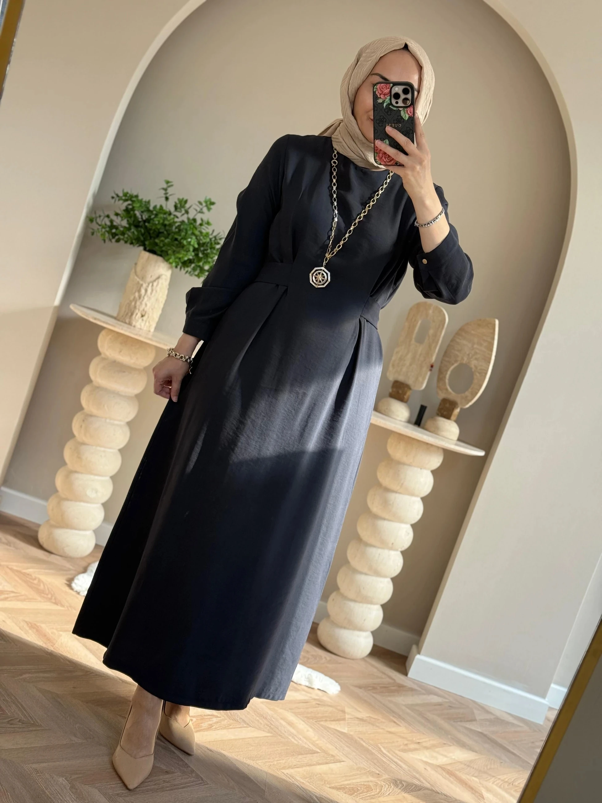 Nuss Bel Bağlamalı Elbise - Lacivert