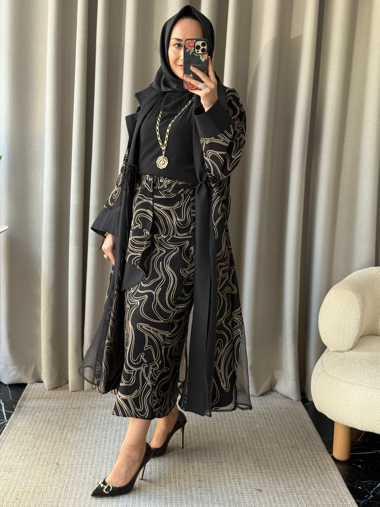 Kahma Desenli Etek - Siyah