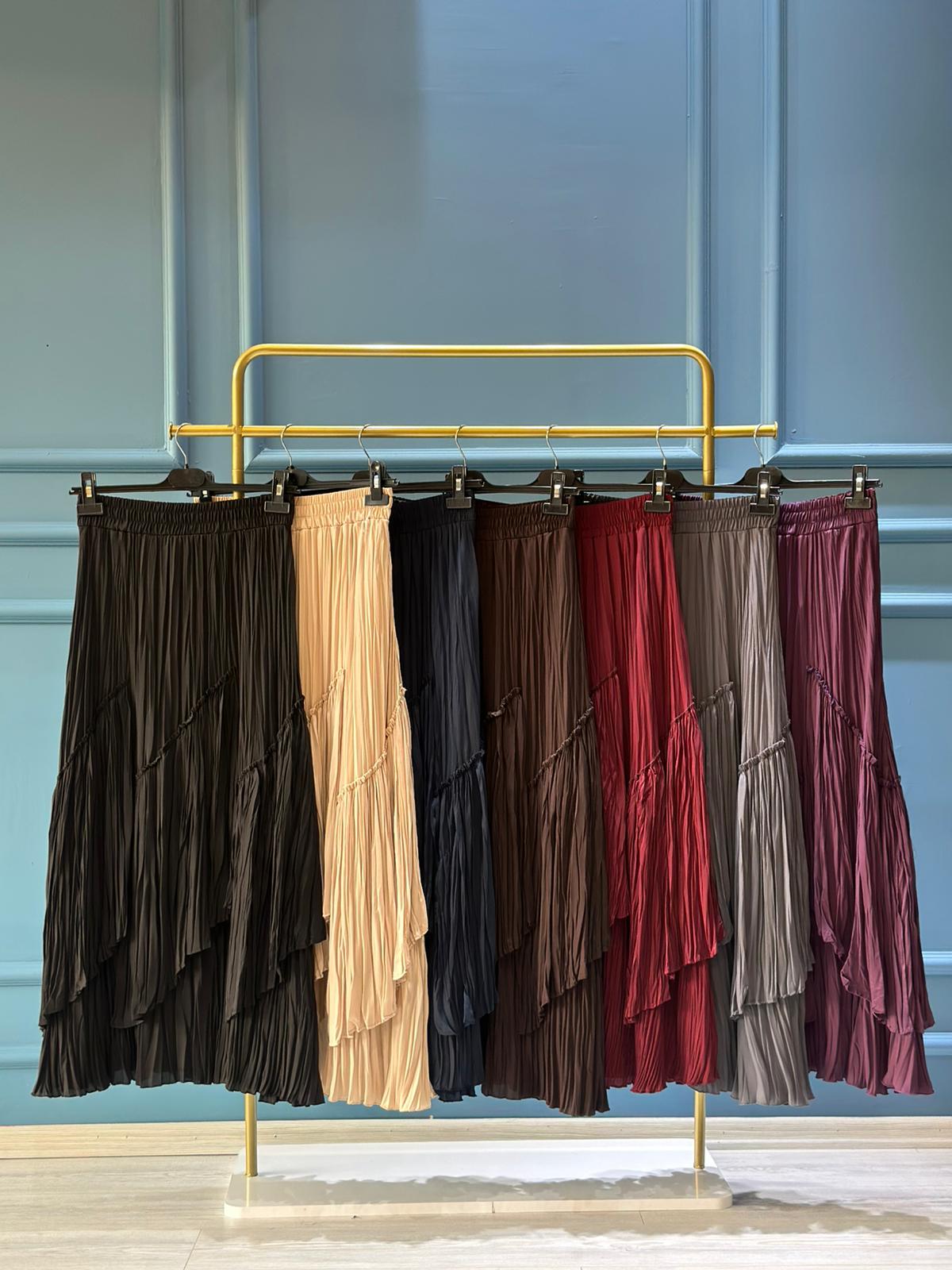 Sentez Viola Parçalı Kırıştırma Etek - Antrasit