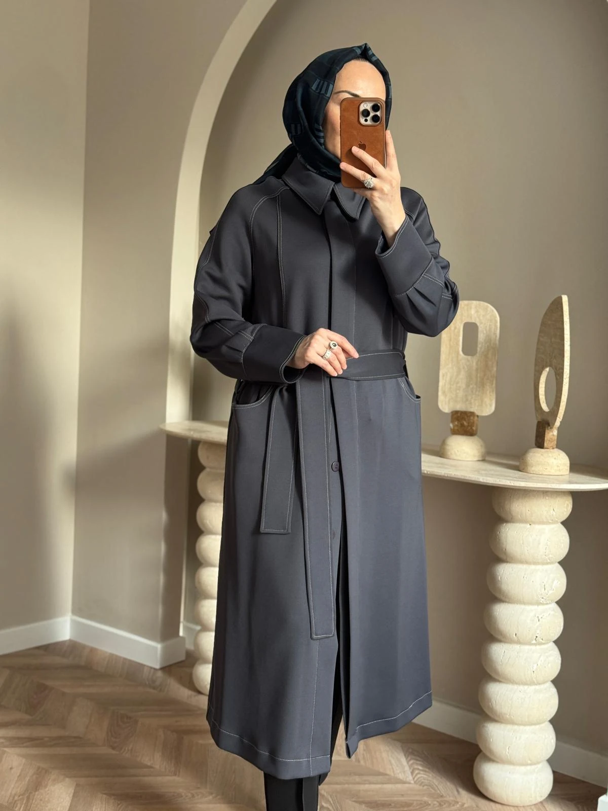 Qeffa Scuba Kumaş Pardesü-Antrasit