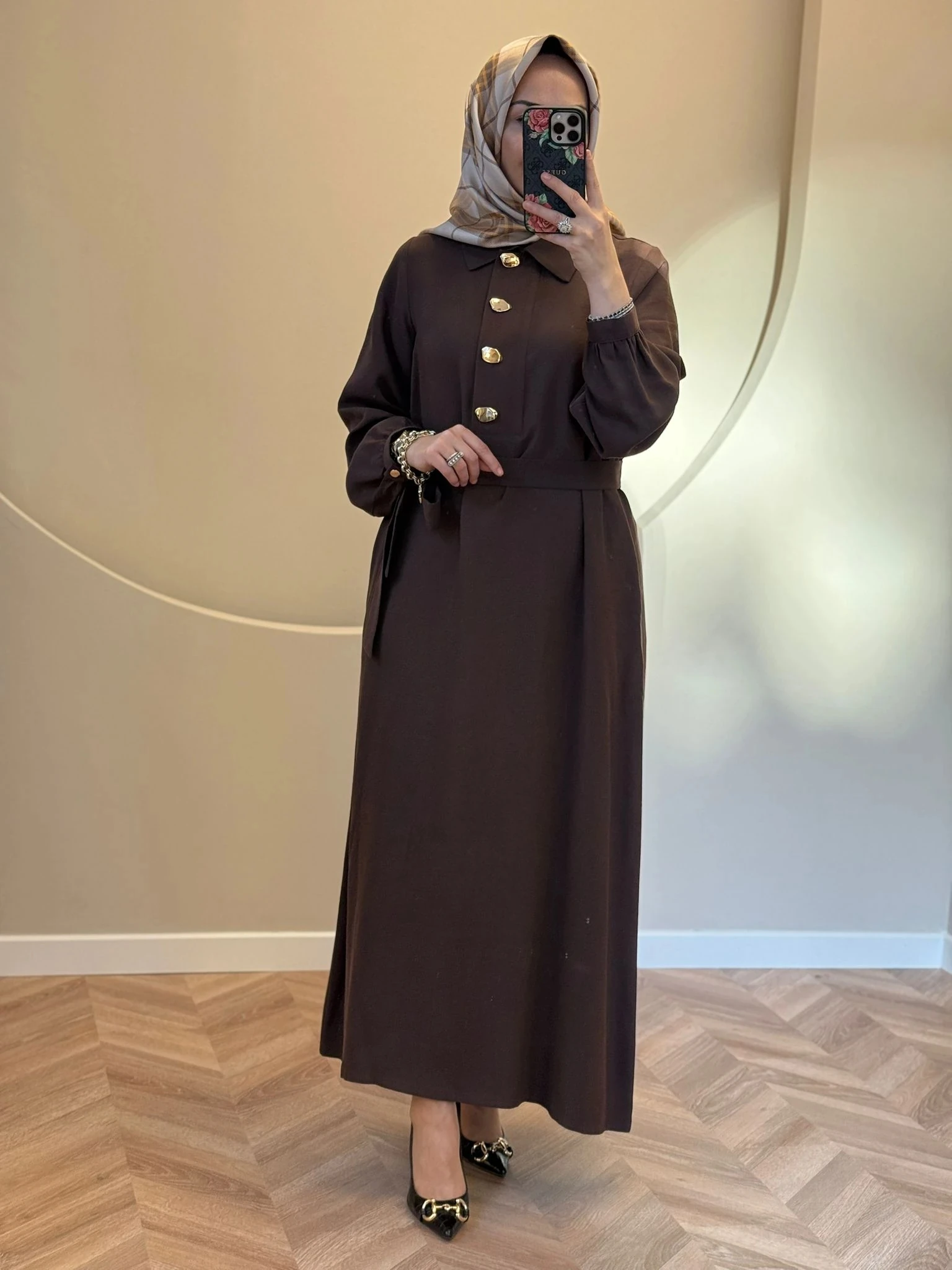 Nuss Yeni Sezon Gold Düğmeli Elbise - Kahverengi