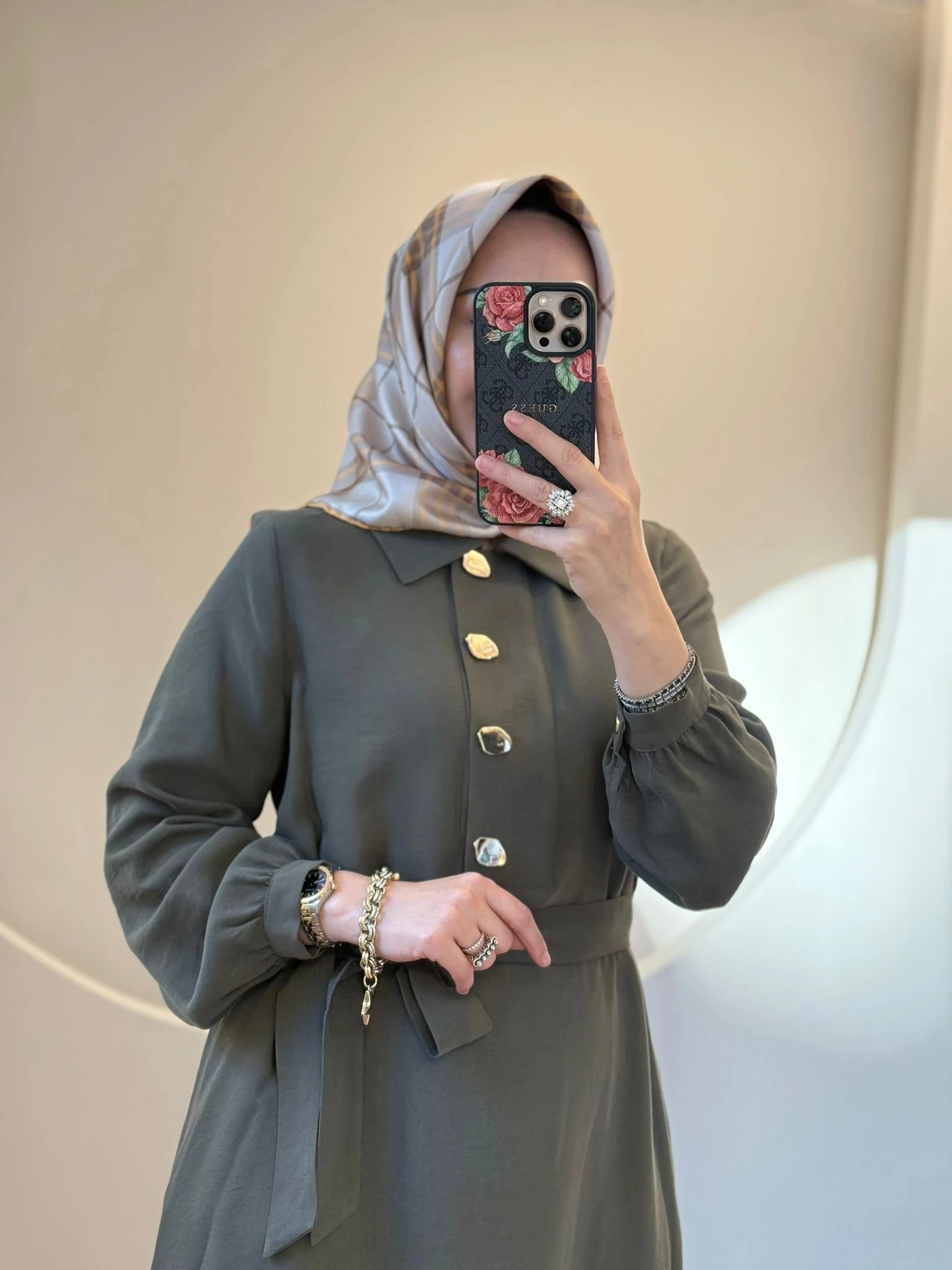 Nuss Yeni Sezon Gold Düğmeli Elbise - Haki