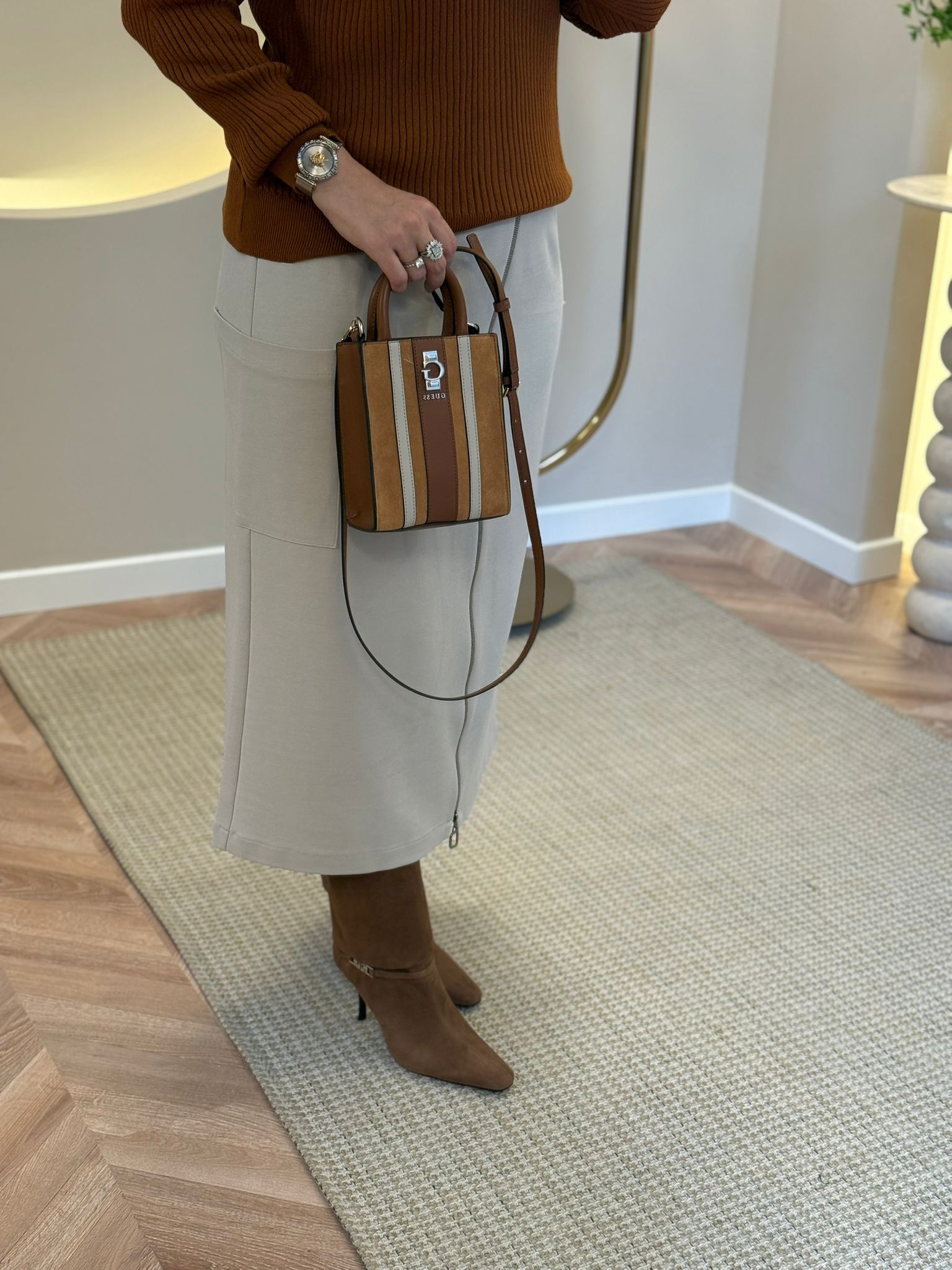 Sentez Cep Detaylı Fermuarlı Etek - Taş