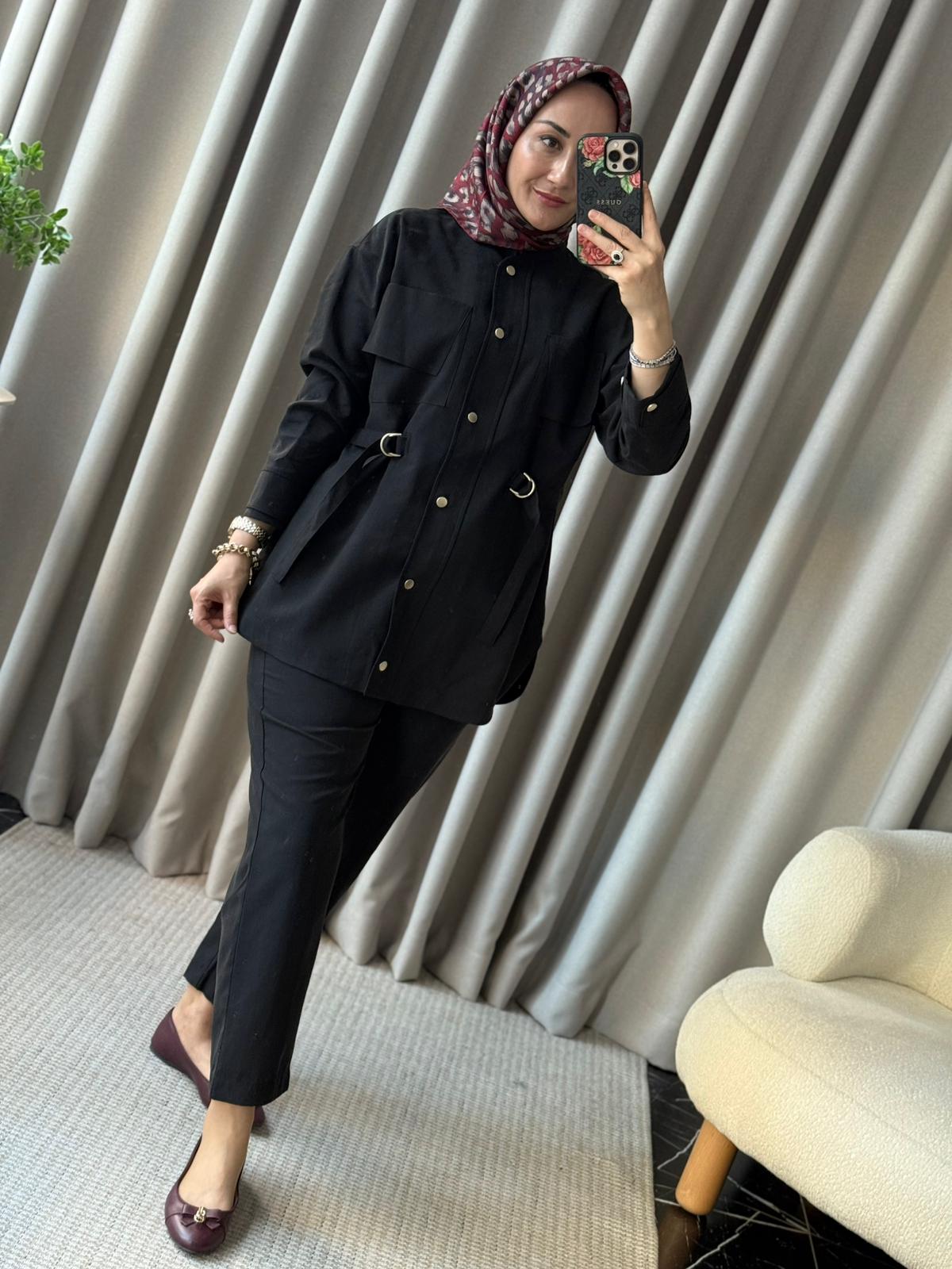 Ghisa Bel Detaylı Takım - Siyah