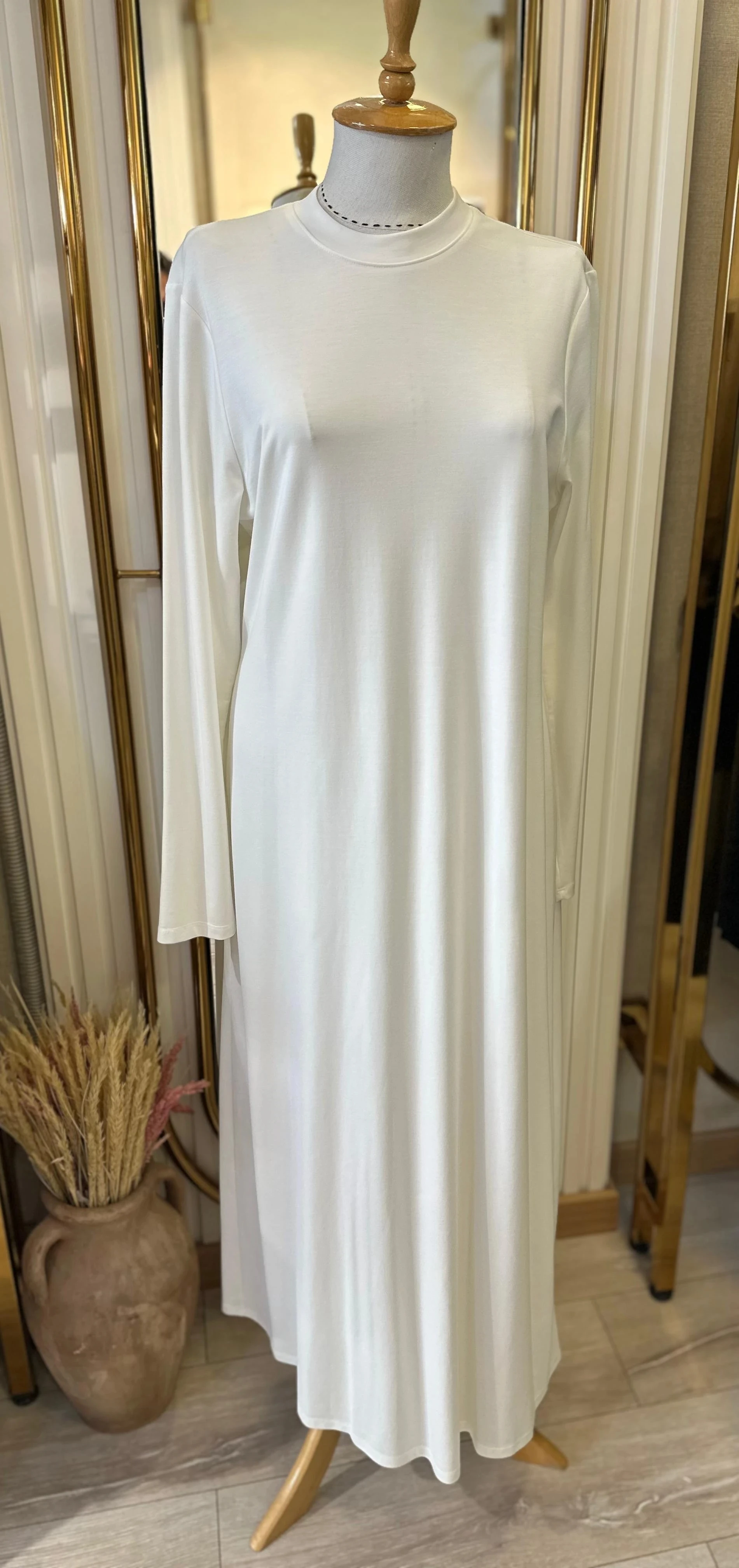 Nuss Basic Uzun Kol İçlik Elbise - Ekru