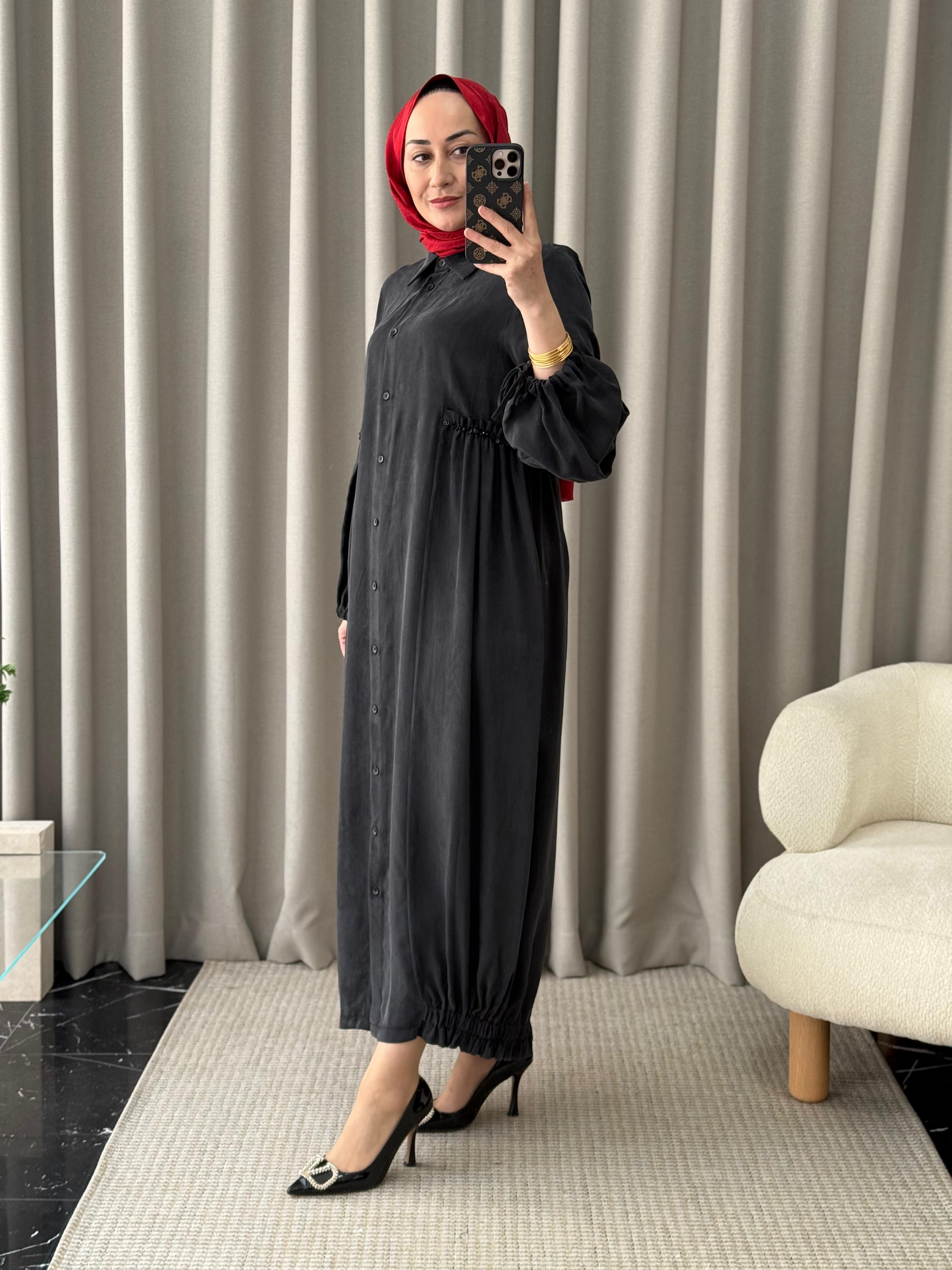 Qeffa Etek Ucu Ribanalı İpek Elbise