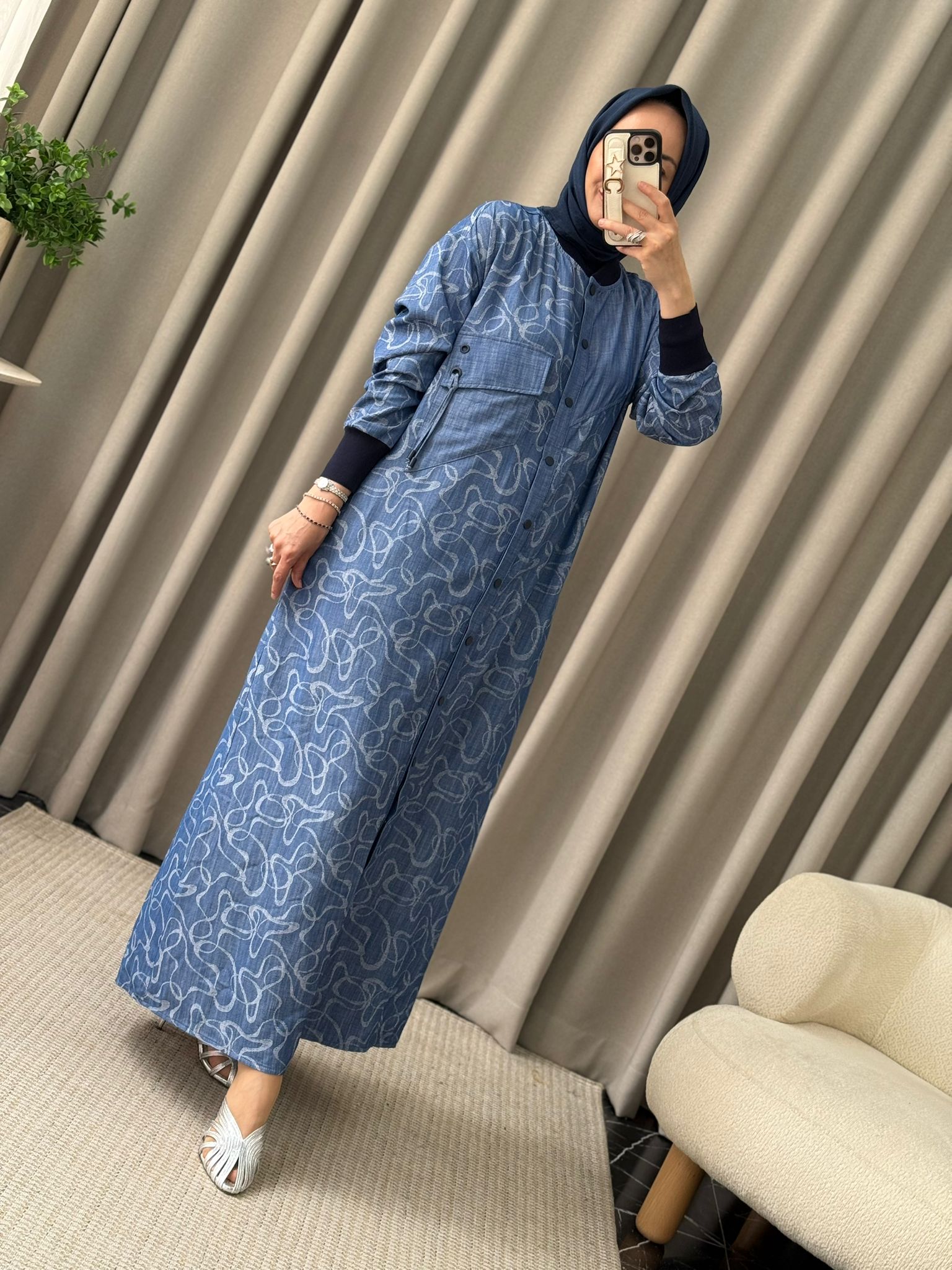 Tığ Triko Desenli Kap - İndigo