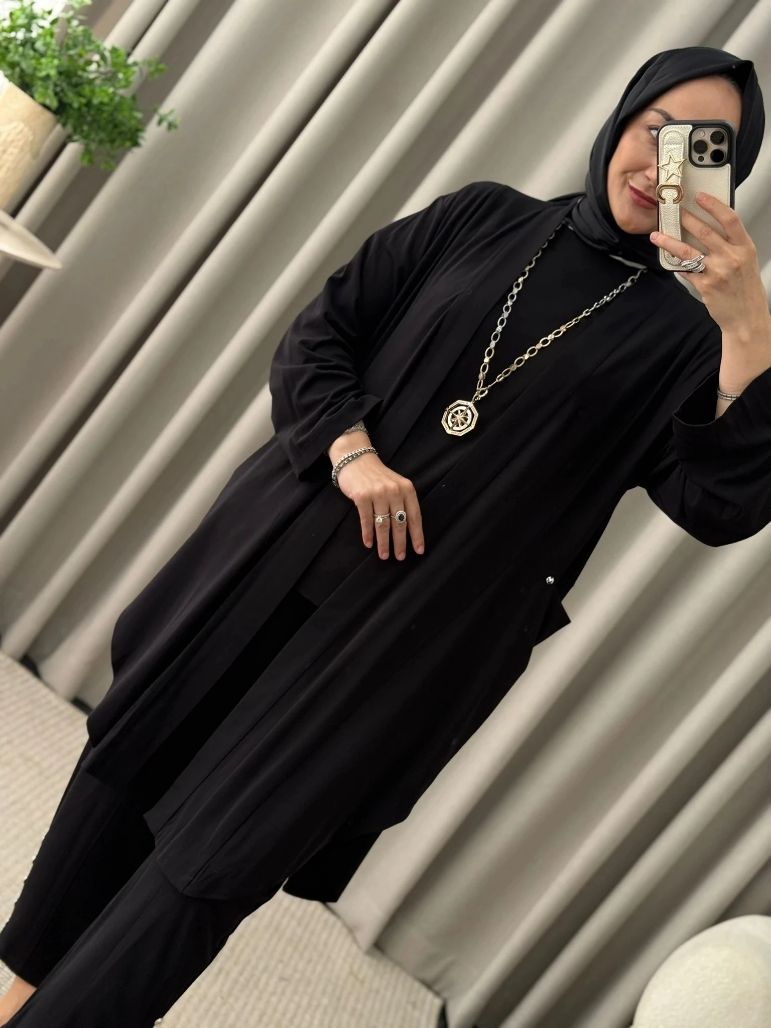 Tığ Triko Yanları Kruvaze Yırtmaçlı Takım - Siyah